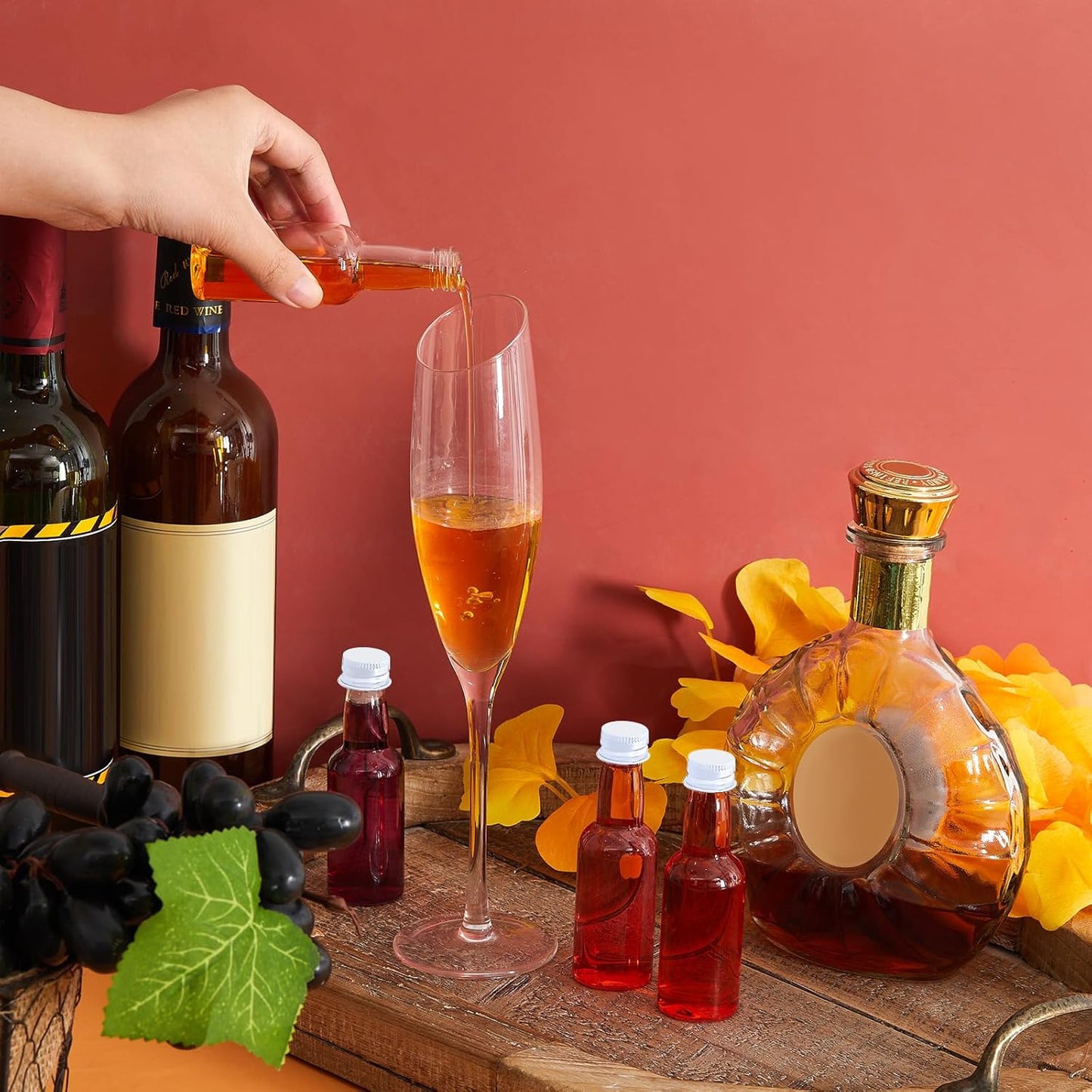 Tessco 100 Pcs Mini Liquor Bottles Plastic Mini Salad Dressing Bottle Christmas Small Shooter Alcohol Holders with Cap Wine Hot Sauce(1.7 Oz,White)