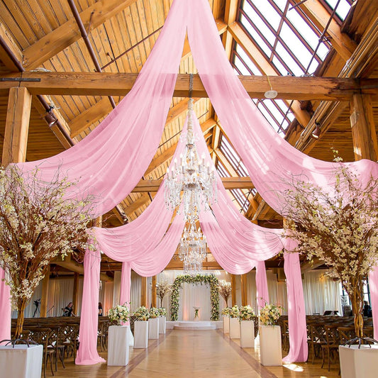6 Panels Pink Ceiling Drapes for Wedding, 5ftx40ft Ceiling Drapes Cheesecloth Sheer Fabric Curtain Wedding Arch Draping Fabric Romantic Ceilings Decorations for Weddings Party Ceremony Stage