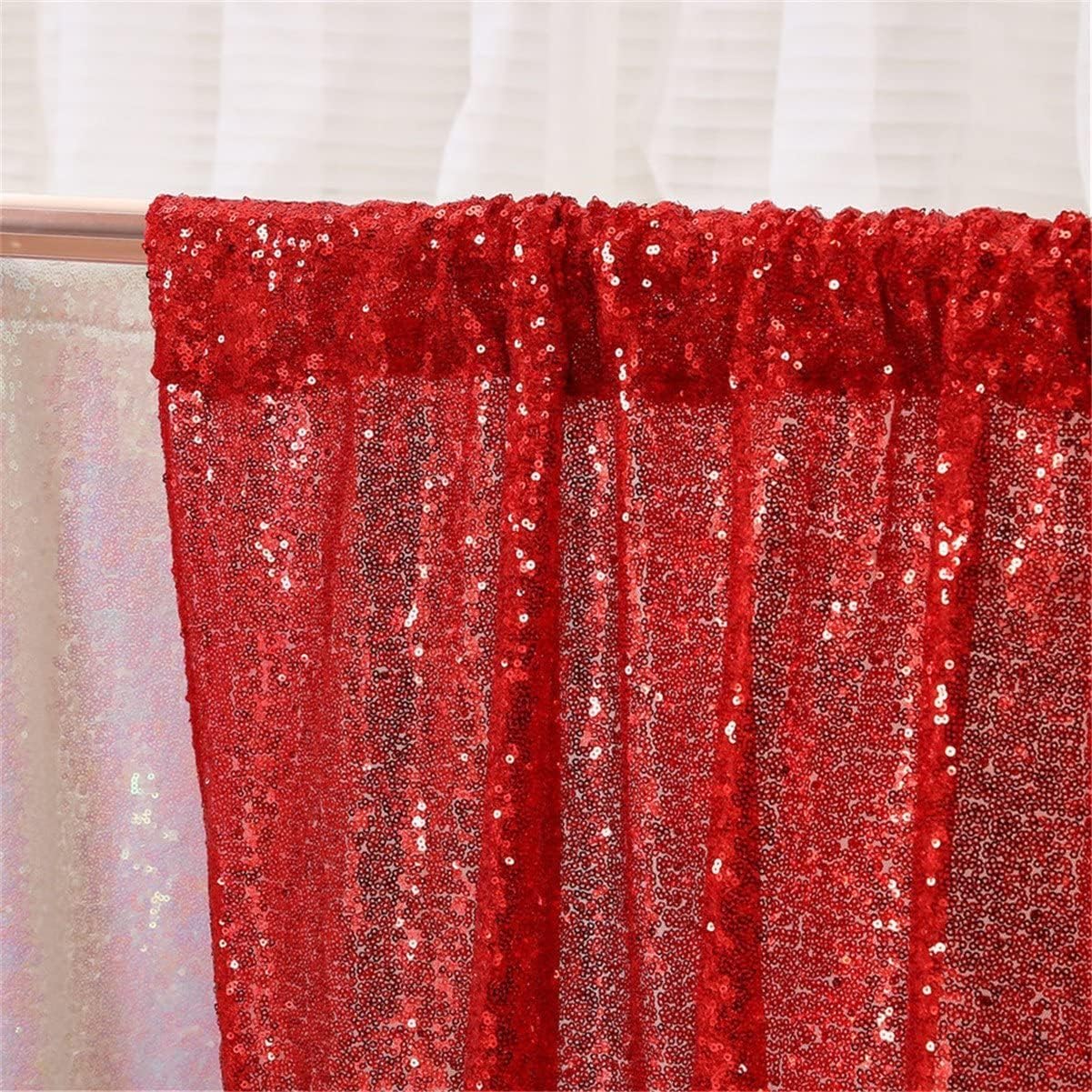 Poise3EHome Red Sequin Backdrop,8FT x 10FT Sequin Photography Backdrop Curtain for Party Decoration, Red