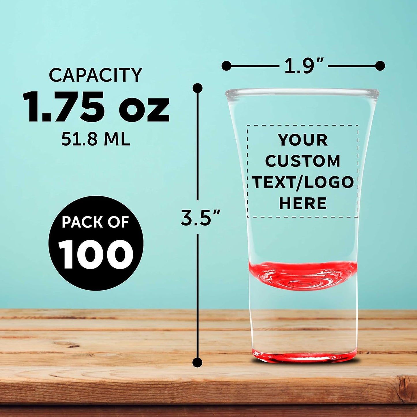 Custom 2 oz. Lord Shooter Etched Shot Glasses, 100 pack, Personalized Text, Logo, 21st Birthday Party, Lounge Glassware, Red