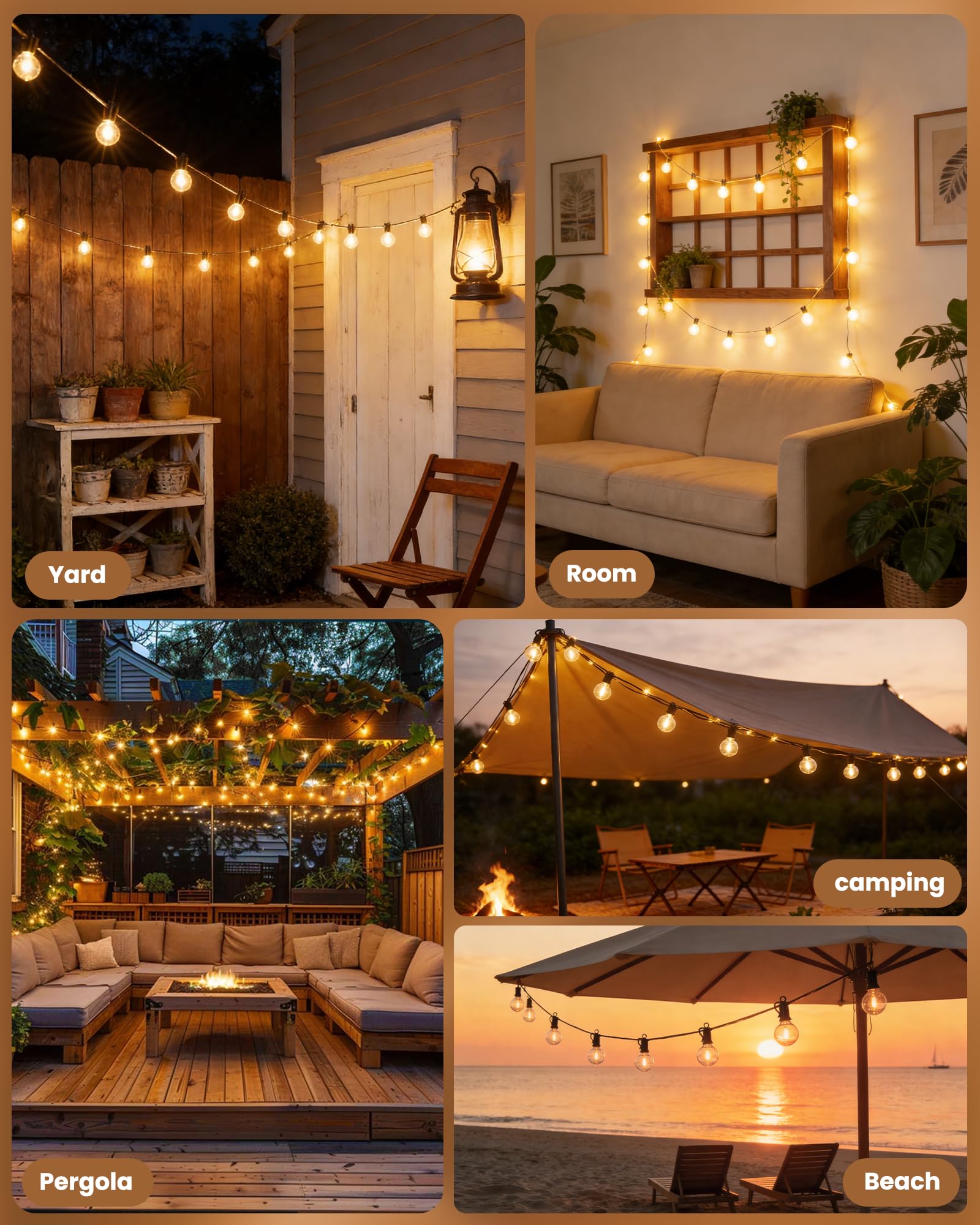 Brightown Outdoor String Lights, 29FT G40 LED IP65 Waterproof Patio Lights