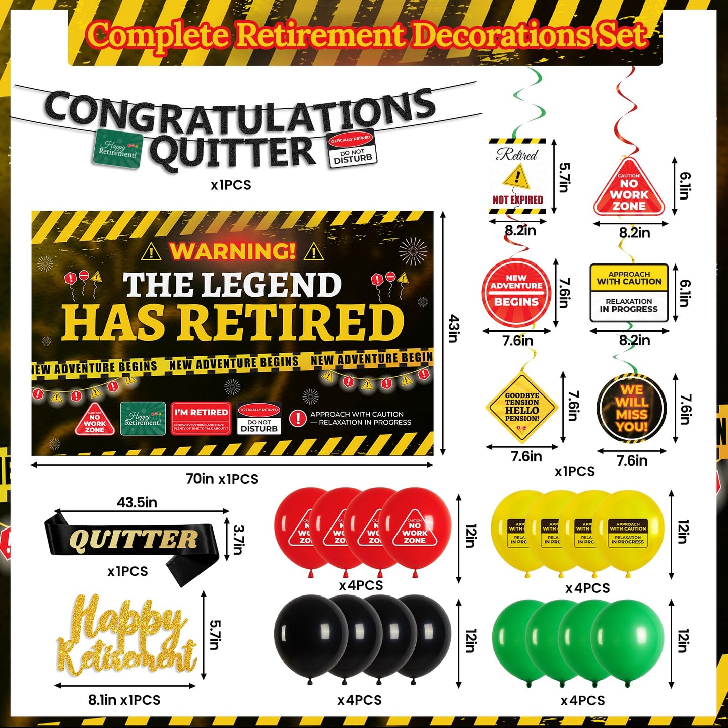 Retirement Party Decorations for Coworker, Funny Warning Theme Happy Retirement Decorations with