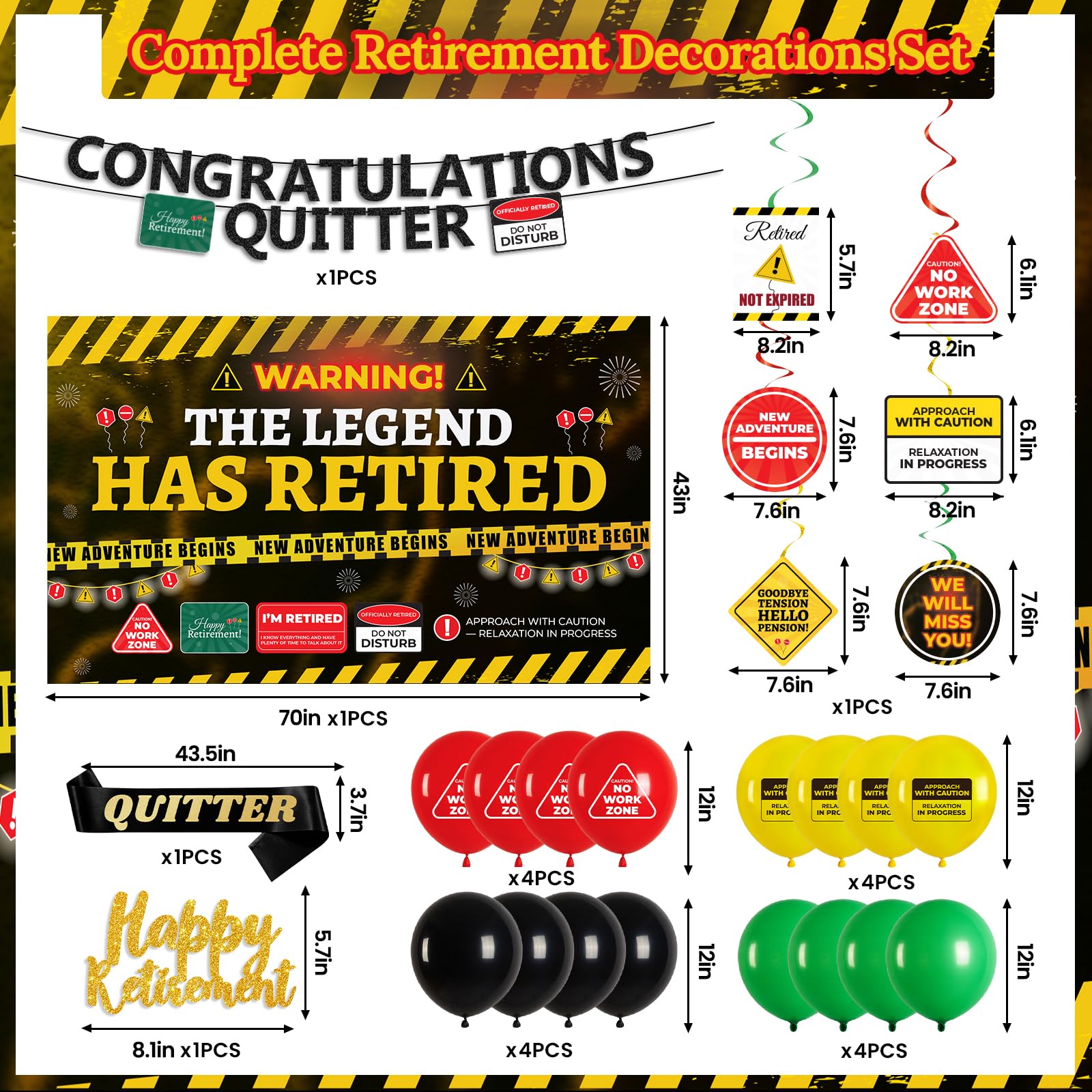 Retirement Party Decorations for Coworker, Funny Warning Theme Happy Retirement Decorations with