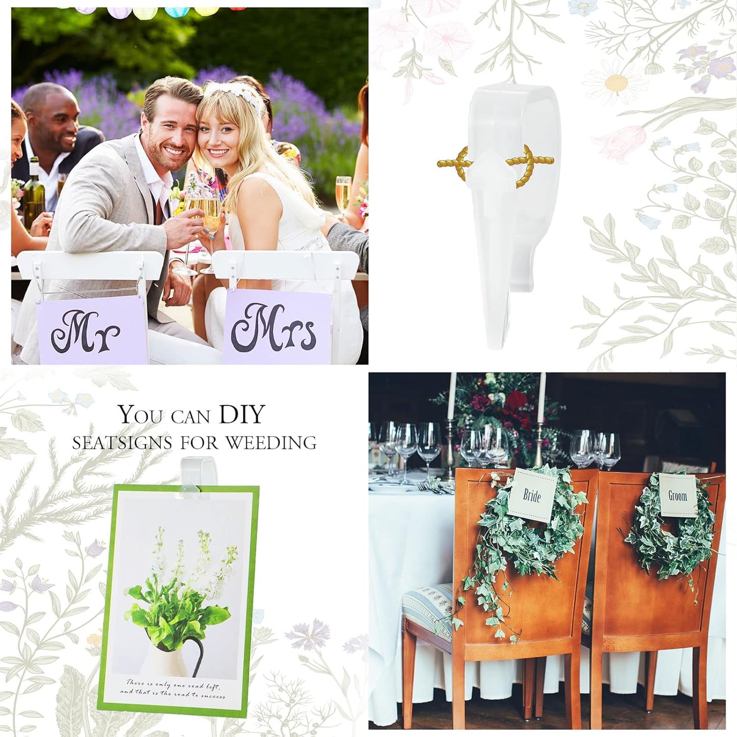 Yookeer 12 Pieces Church Pew Clips Heavy Duty Plastic Hooks Tablecloth Chair Table Clips Translucent White Holders for Wedding Ceremony Church Aisle Railing Bow Decorations