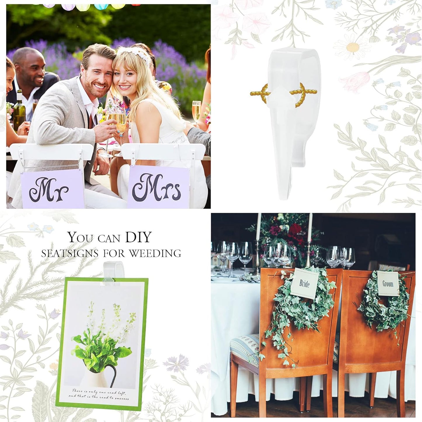 Yookeer 36 Pieces Church Pew Clips Heavy Duty Plastic Hooks Tablecloth Chair Table Clips Translucent White Holders for Wedding Ceremony Church Aisle Railing Bow Decorations