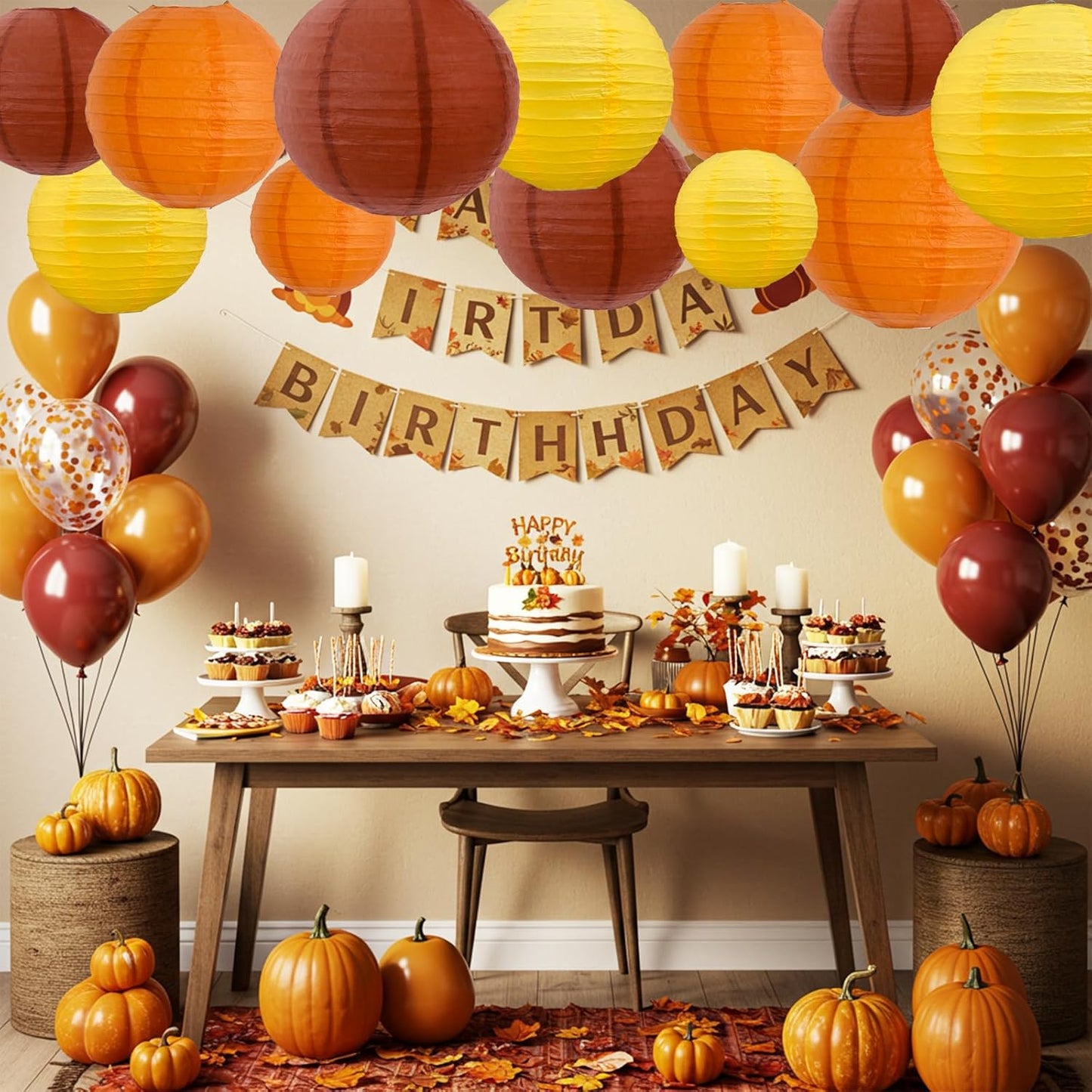 BEISHIDA 12Pcs Fall Orange Paper Lanterns Decorative Yellow Orange Brown Hanging Round Paper Lanterns Lamp for Thanksgiving Harvest Fall Wedding Autumn Birthday Decor,Outdoor Party Decoration