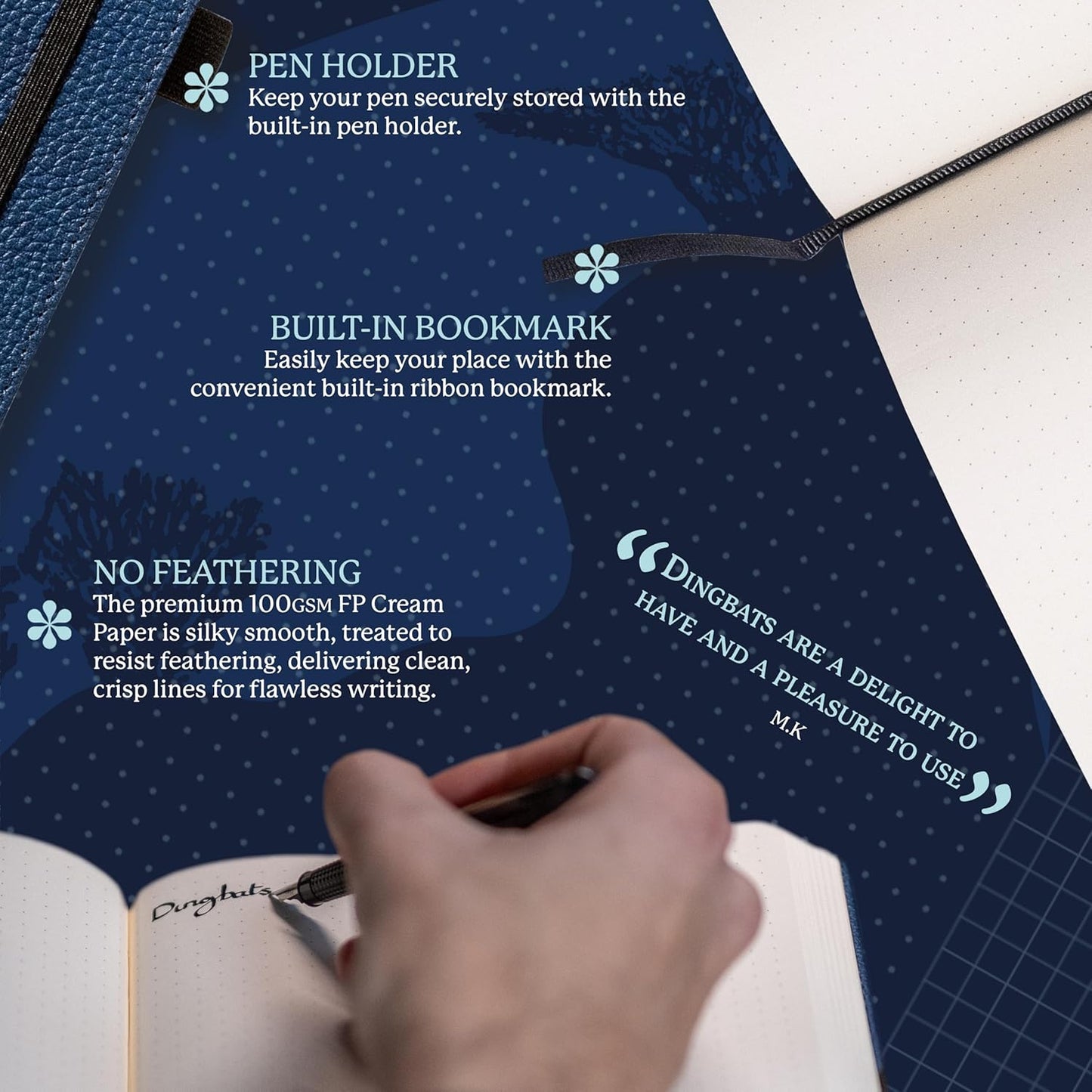 Dingbats Wildlife Dotted Journal A5 - Vegan Leather Hard Cover, Ideal for Work, Travel - Pocket, Elastic Closure, Bookmark