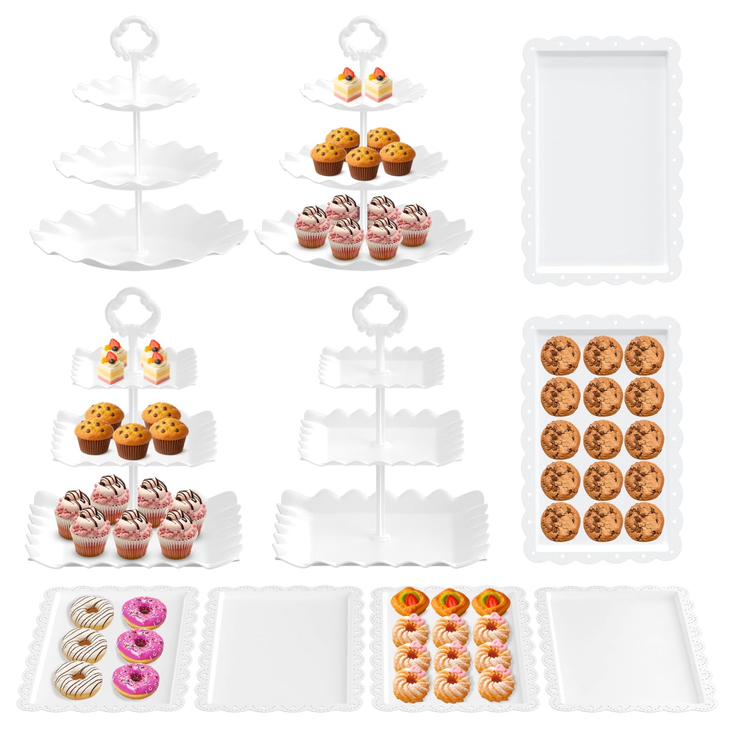 RICCLE 10Pcs Dessert Table Display Set, 3 Tiered Cupcake Stand, Cupcake Holder & Cake Stands