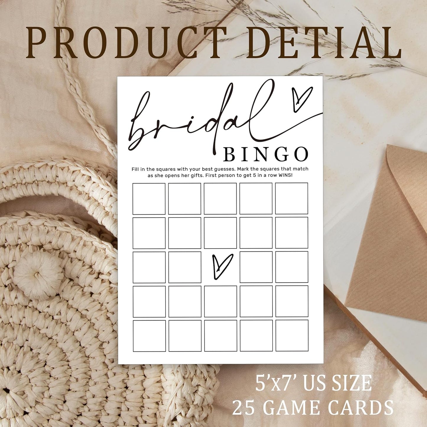Fun Bridal Shower Bingo Games Set with Blank Squares to Wedding Guest Book idea Bride’s Gifts, Fun Wedding Shower Games Activity for 25 Guests Minimalist White Newlywed Party Supplies - A14