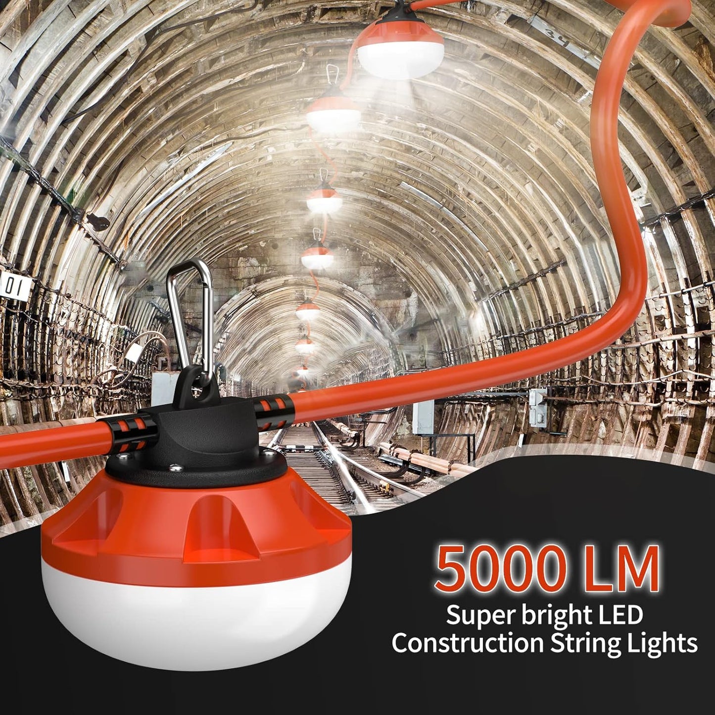 200FT LED Construction String Lights Temporary Lighting 20000LM Outdoor Construction Temporary Work Lights Super Bright,20 Medium Base Sockets Linkable Job Site Lighting Led Work Lights
