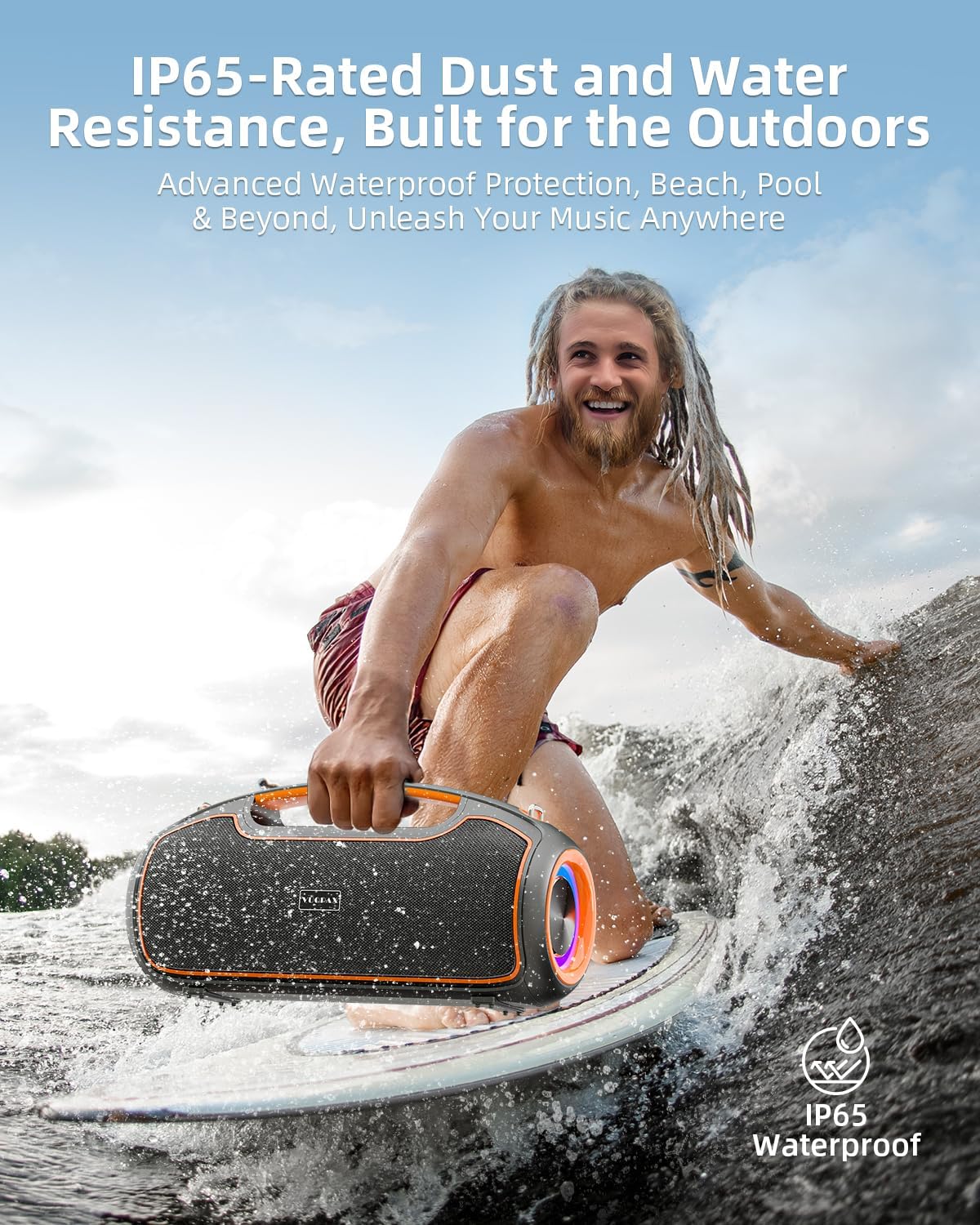 Portable Bluetooth Speakers Wireless Upgrade, 200W Peak Loud Sound/Deep Bass for Party, IP65 Waterproof Outdoor Speaker w/ 2*Subwoofer/2*Tweeter/DSP/Bass Boost/TWS/TF/USB/AUX, 24H Playtime