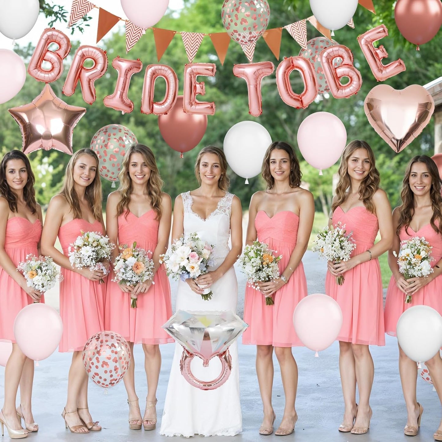Rose Gold Bachelorette Party Decorations, Bride To Be Bridal Shower Balloons Decorations, Pink White Rose Gold Confetti Balloons and Diamond Ring Star Heart Balloon for Bachelorette Engagement Wedding