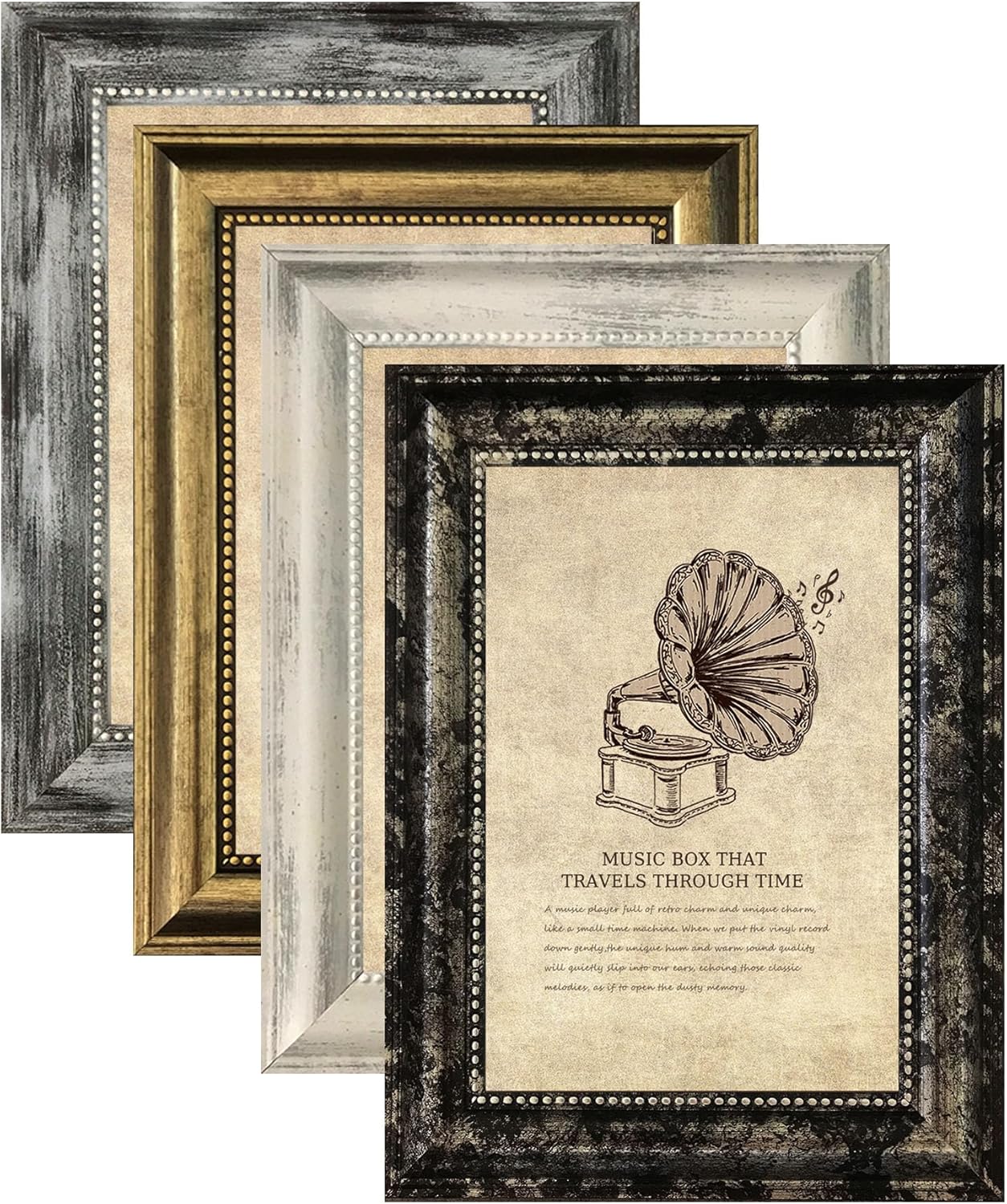 5x7 Picture Frames Set of 4- Rustic Retro Photo Frame with Real Glass Wall Mount and Tabletop Display Family Friends Wedding Gift