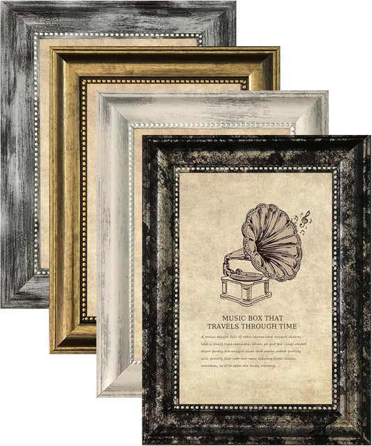 5x7 Picture Frames Set of 4- Rustic Retro Photo Frame with Real Glass Wall Mount and Tabletop Display Family Friends Wedding Gift