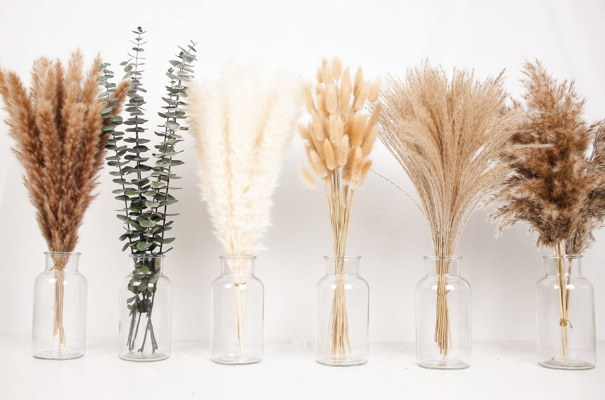 110 PCS of Boho Pampas Grass Decor, Naturally Dried Pompas, Bunny Tails Dried Flowers, and dried