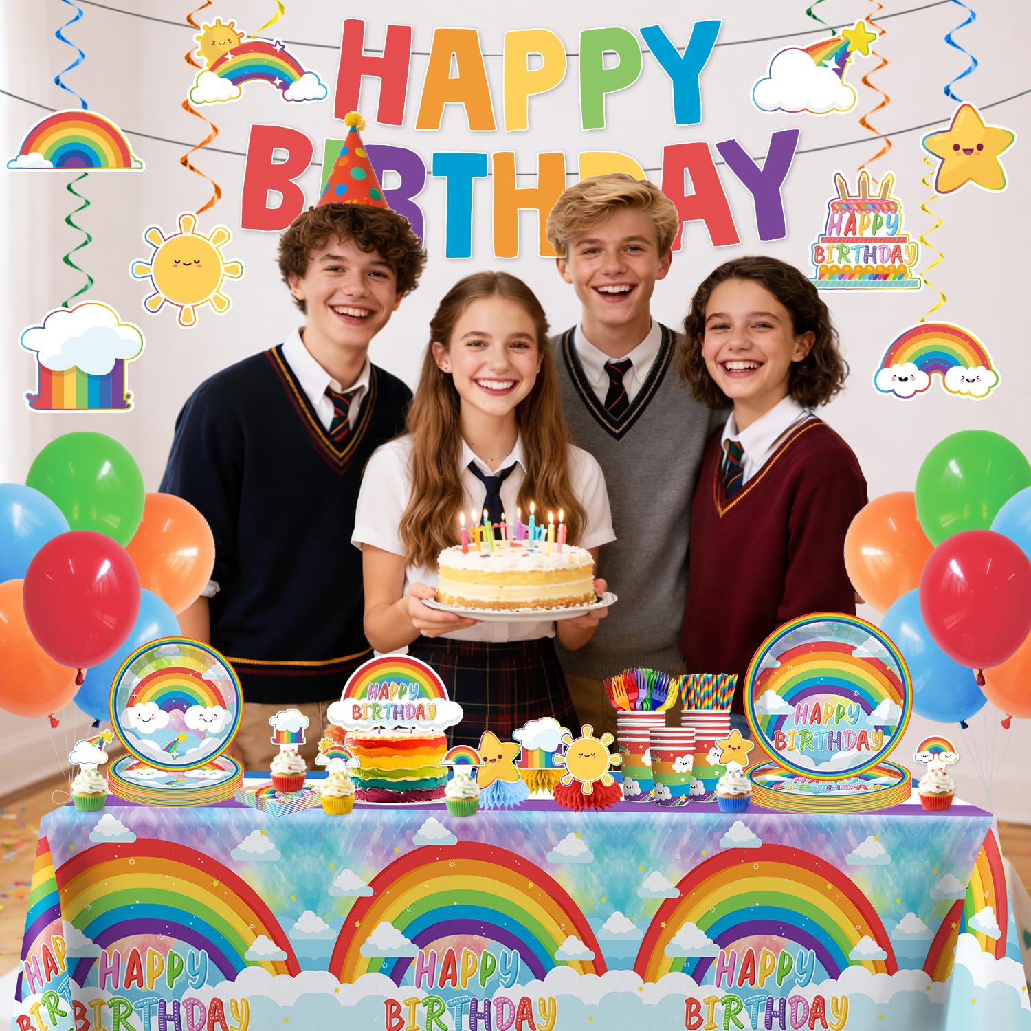 Cocomigo 213pcs Rainbow Birthday Decorations, Serves 25