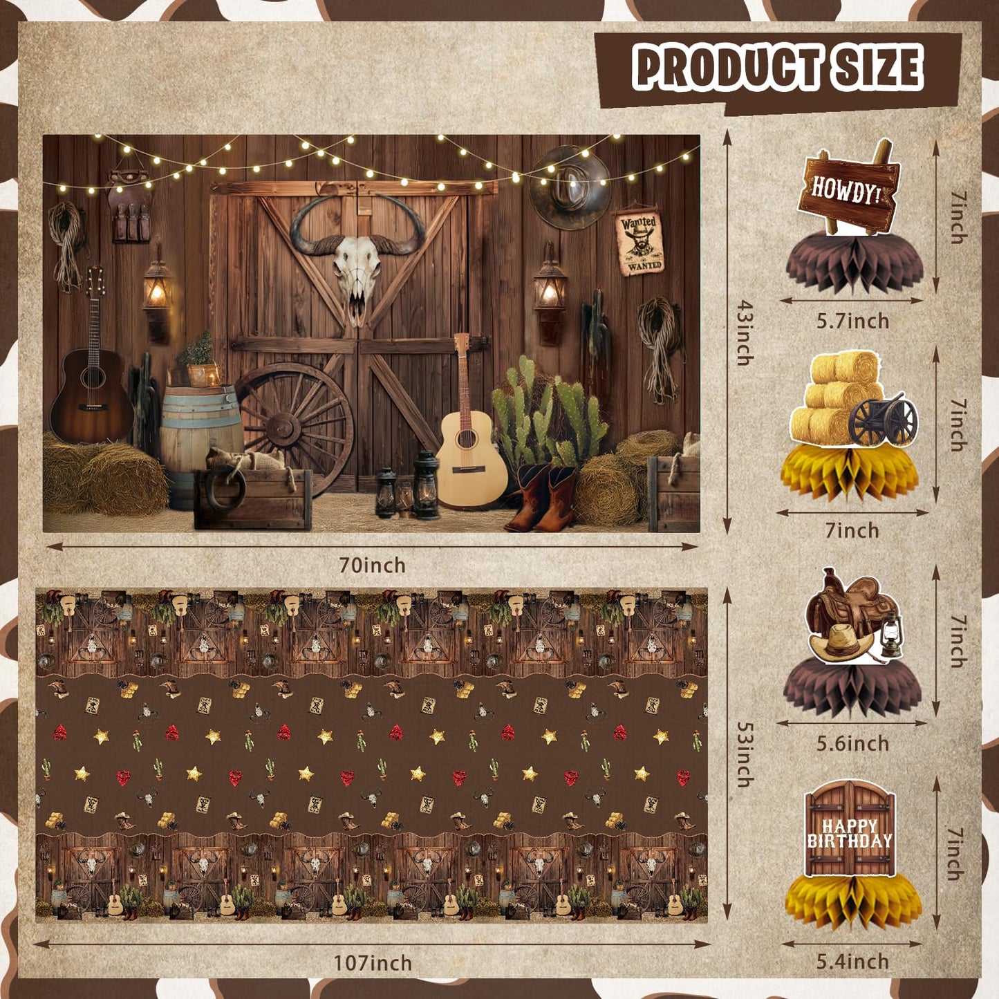 LXlucktim Western Party Decorations, 126 Pcs Wild West Cowboy Rodeo Bday Party Decor Supplies for
