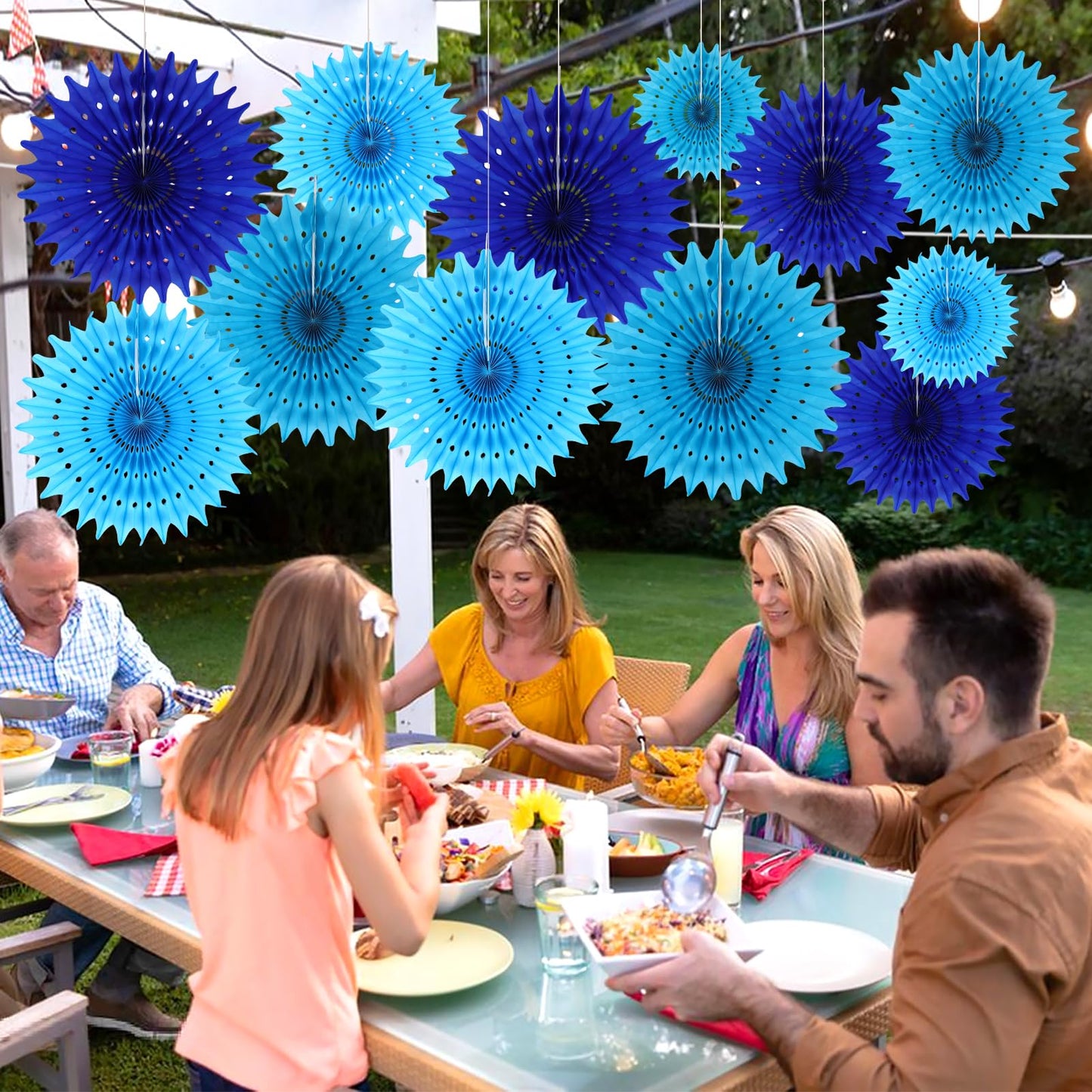 BestoFun 12PCS Paper Fans Blue Party Decorations Tissue Paper Flowers Decorations for Girl Groovy