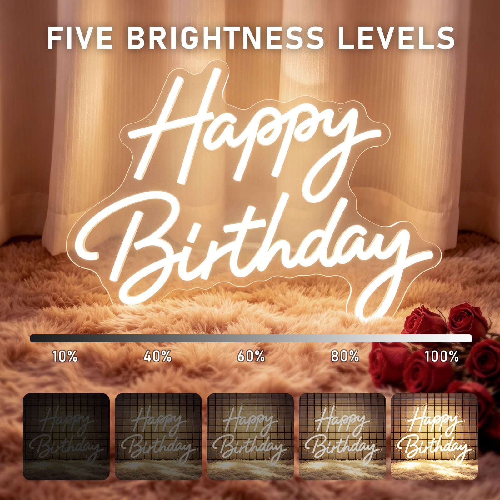 Happy Birthday LED Neon Sign for All Birthday Party Decoration Backdrop