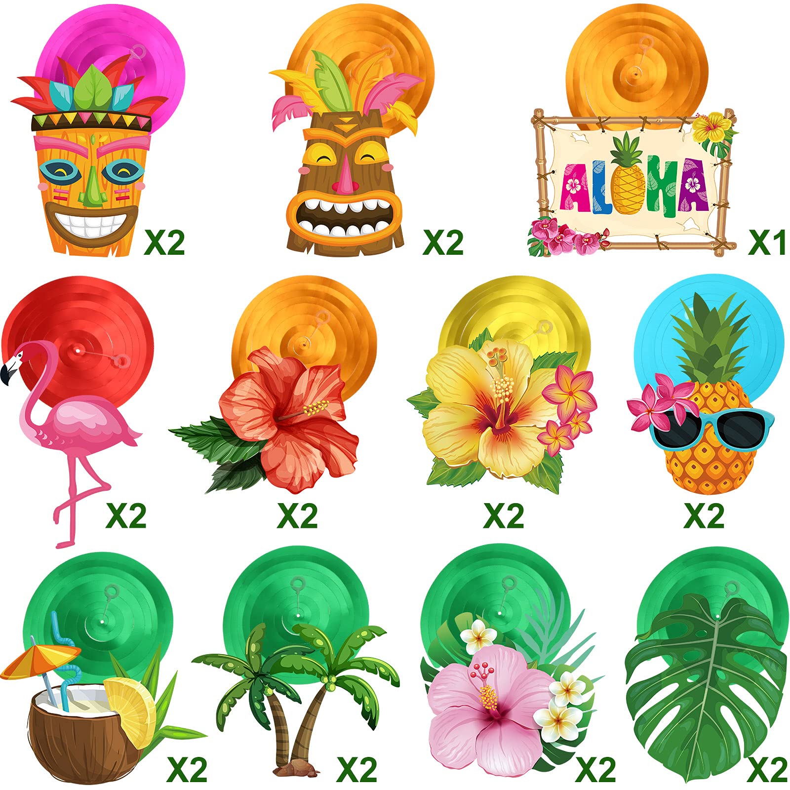Outus 30 Pcs Hawaiian Luau Party Hanging Swirls Tropical Decor,Summer