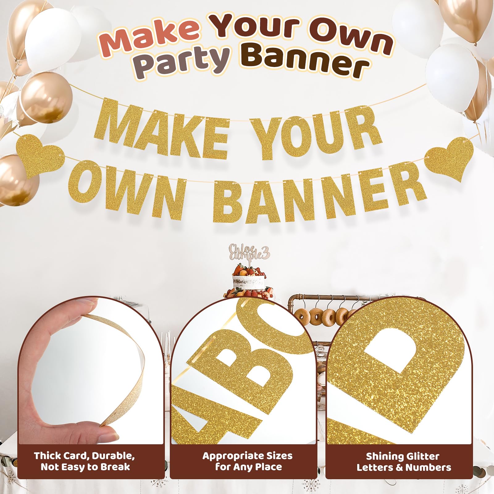 GIFOHAPY 133PCS DIY Banner Kit with Letters Symbols,Make Your Own Banner,Personalized Gold Banner