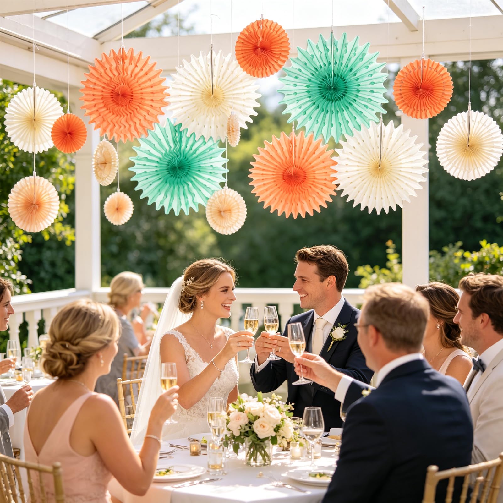 SUNBEAUTY Pack of 11 Hanging Honeycomb Paper Fans Party Decoration Paper Decoration for Birthday