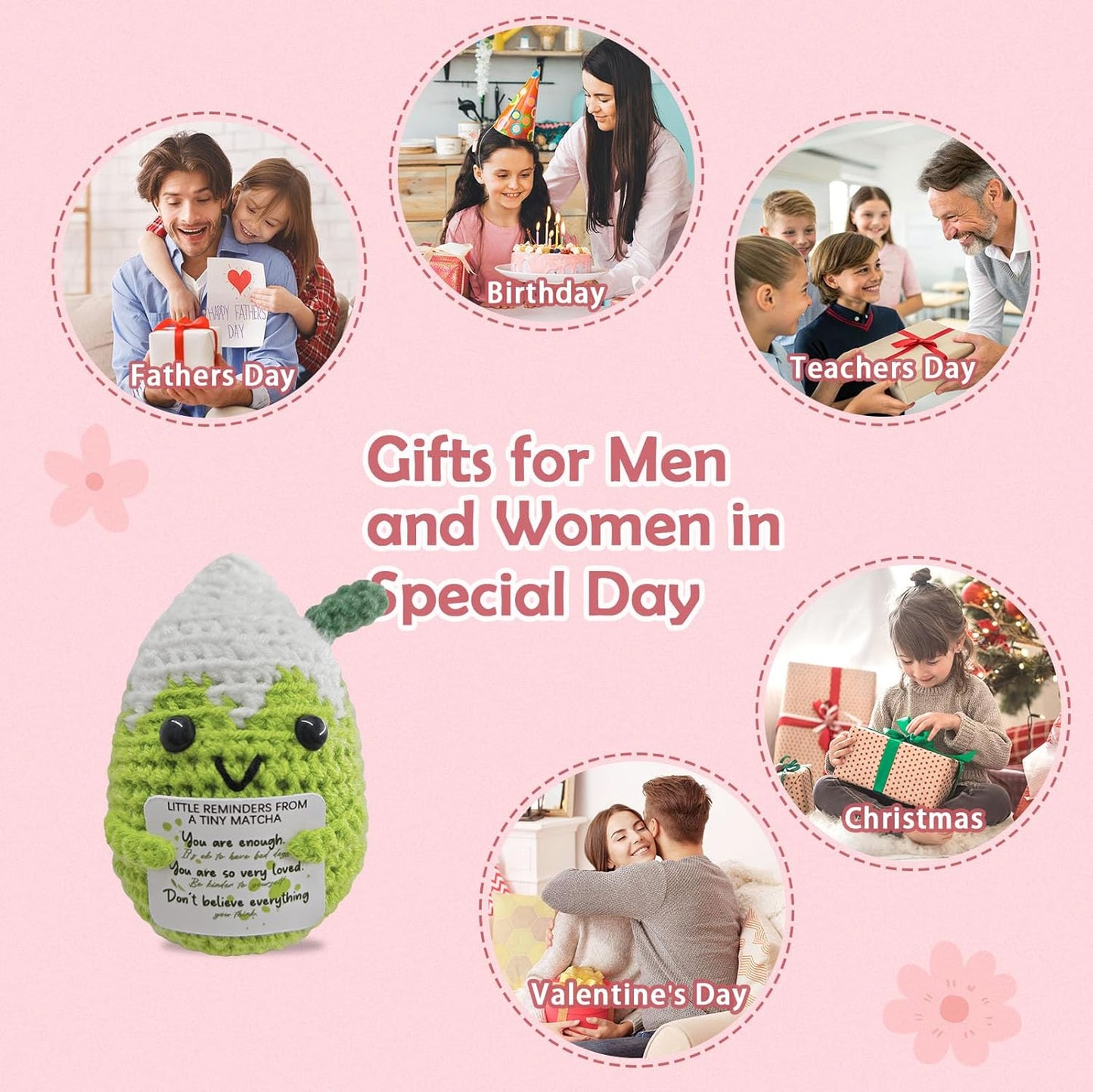 Positive Vibes Crochet Matcha Pal - Uplifting Affirmation Gift for Women,Bestie & Coworkers,Inspirational Christmas Stocking Stuffer