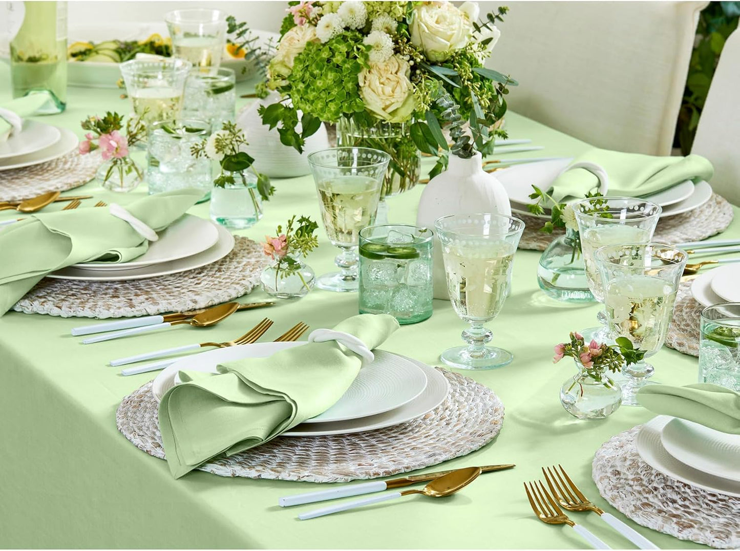 Solino Home Linen Tablecloth for Rectangle Tables 60 x 108 Inch - 100% Pure Linen Pastel Green Table Cloth - Fete, Machine Washable Cloth Tablecloth