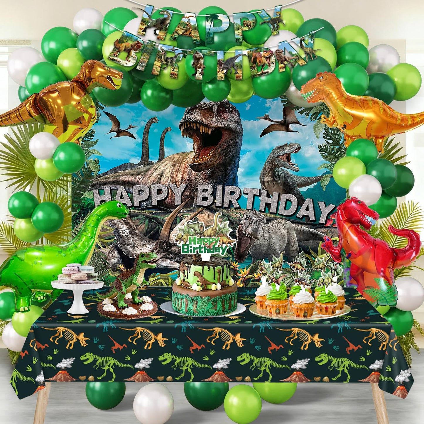 SPIGHTDEX Dinosaur Birthday Party Decorations Kit for Boys - Dino Party Supplies with Tablecloth