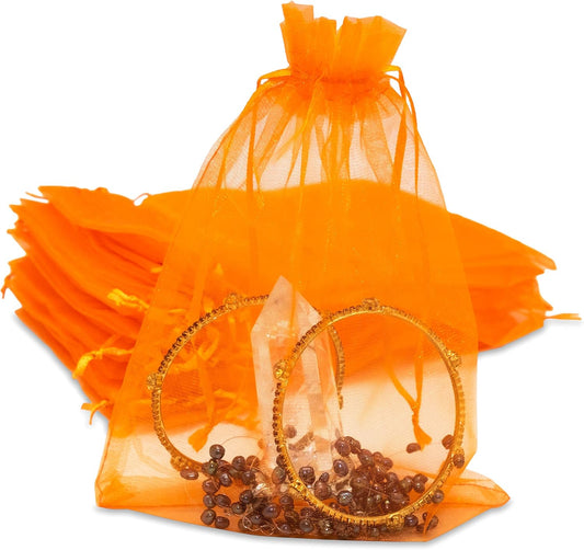TheDisplayGuys 48-Pack 6x8 Orange Sheer Organza Gift Bags with Drawstring, Jewelry Candy Treat Wedding Party Favors Mesh Pouch
