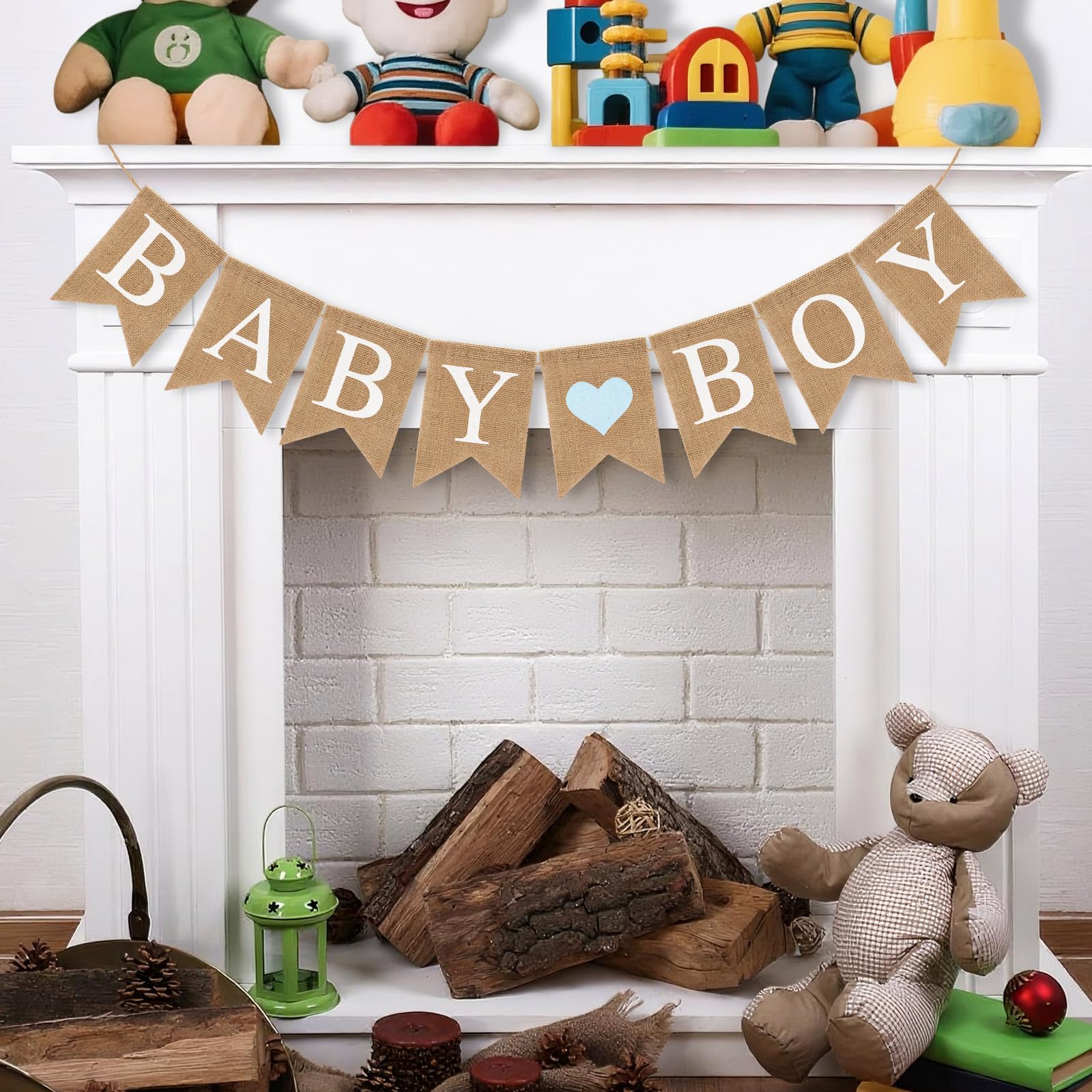 Pre-Strung Baby Boy Burlap Banner, Gender Reveal Banner for Baby Shower Party Decorations (Light
