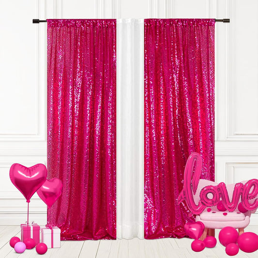 Eternal Beauty Sequin Backdrop Curtains, 2x8 Ft-2 Panels Hot Pink Back Drop for Shimmer Photography Party Wedding Birthday Decor