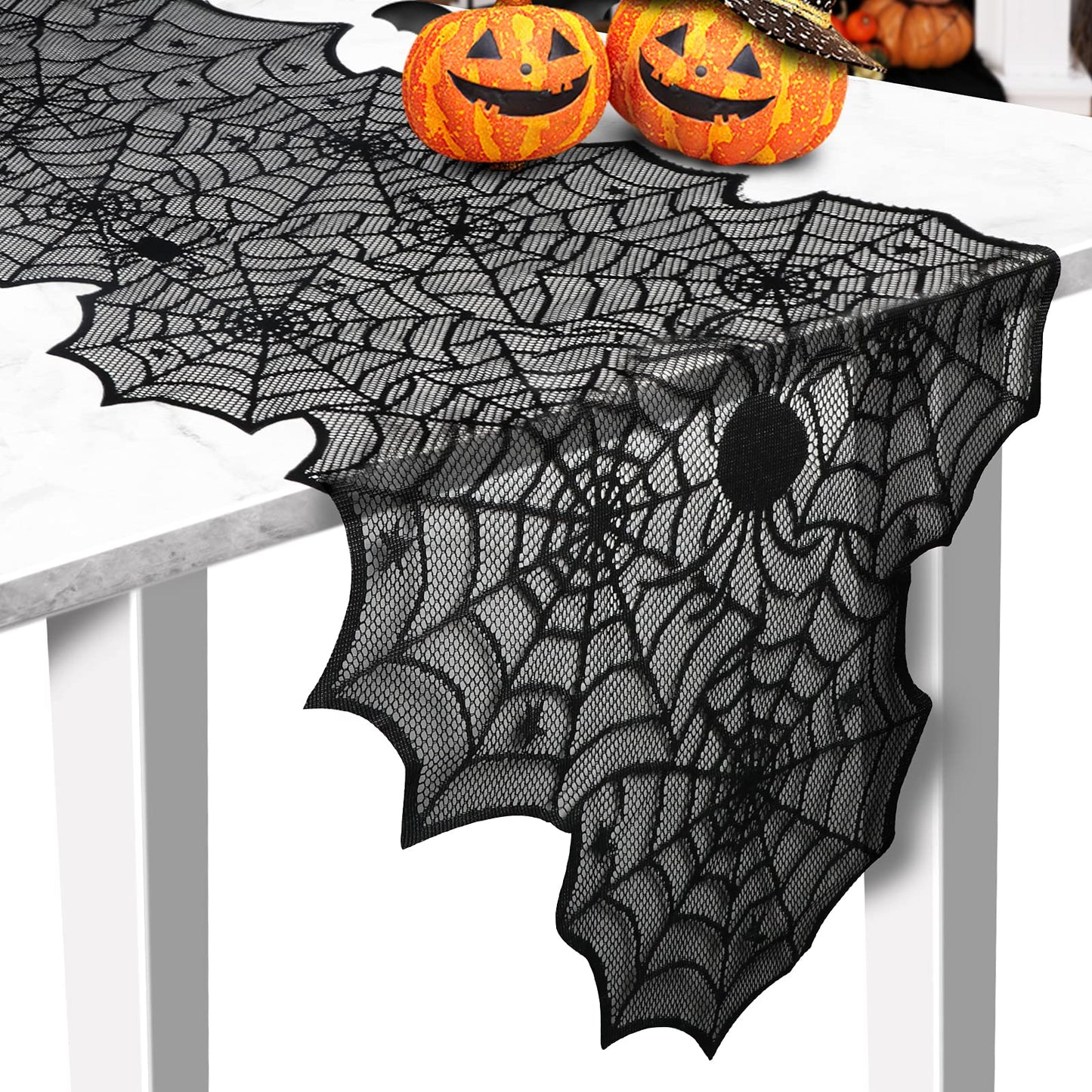 Halloween Table Runner, Black Lace Spider Web Table Runners for Halloween Decor/Party Dinner Table