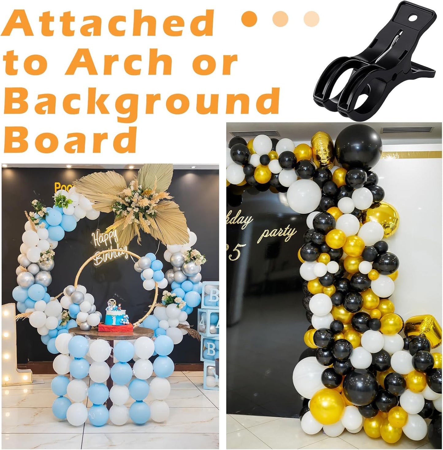 LemonRoad 10 Pack Large Balloon Arch Clips Plastic Transparent Backdrop Spring Clamps 3.5 Inch Heavy Duty Clip for Balloon Arch Kit Birthday Decoration Crafts Woodworking Photography Studios (Black)