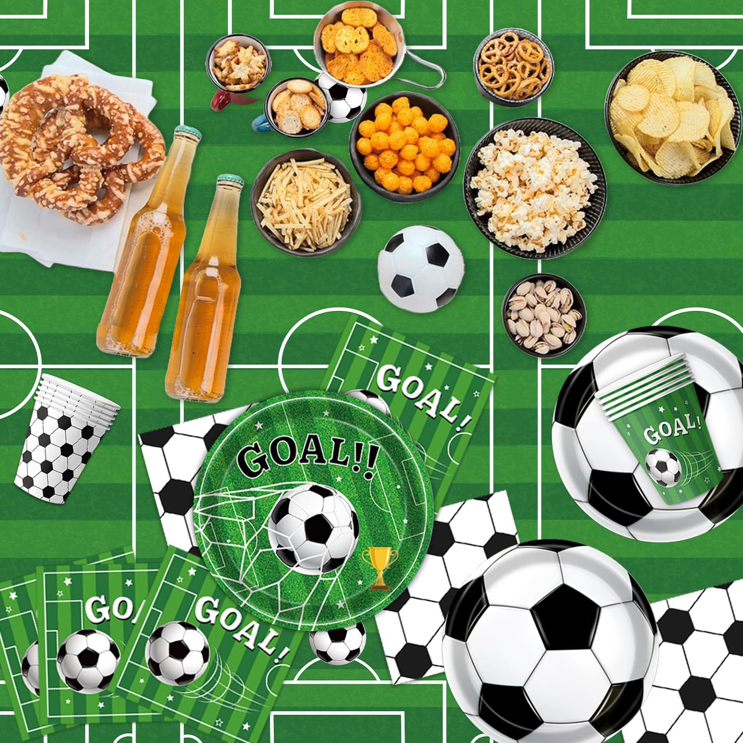 170 PCS Soccer Party Decorations, Soccer Birthday Party Decorations - Includes Plates, Napkins
