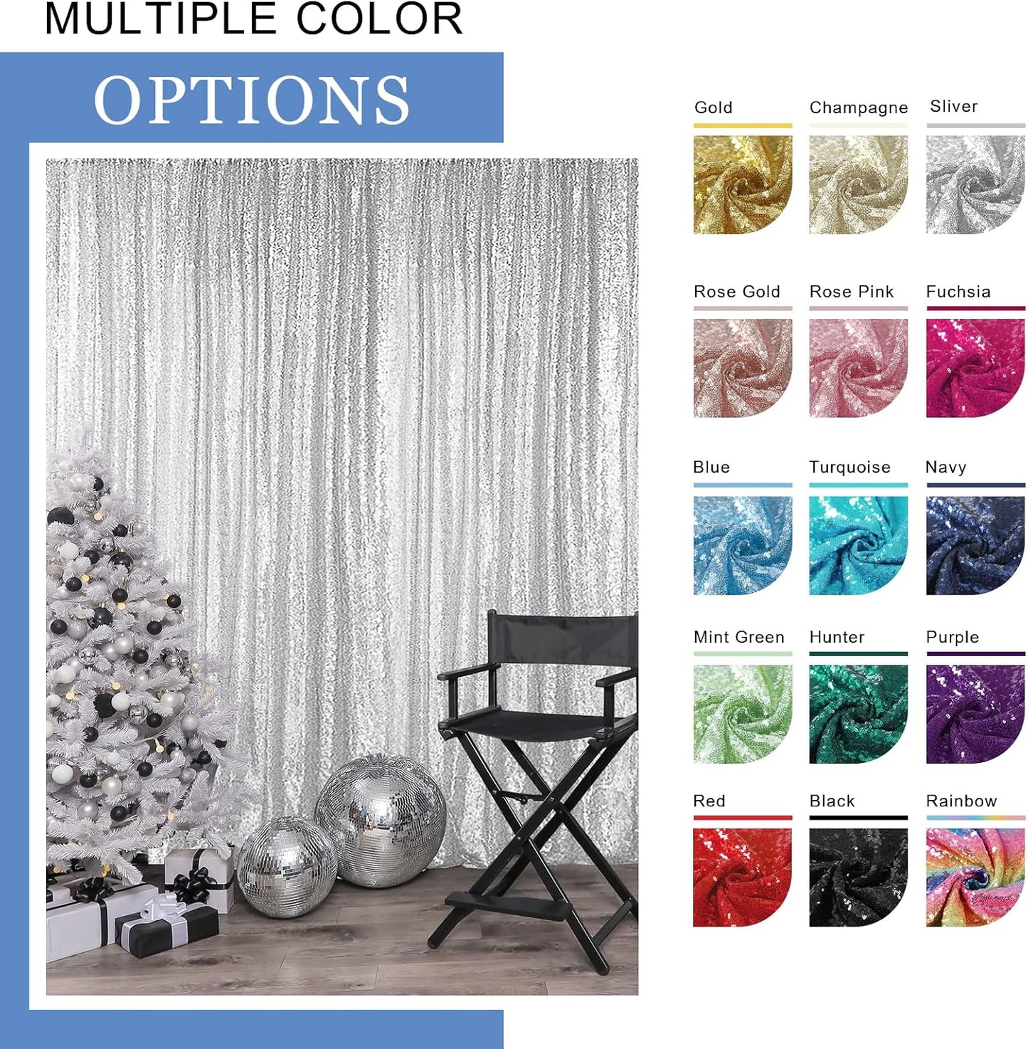 Hahuho Hunter Sequin Backdrop Curtain, 2PCS 2FTx8FT Glitter Backdrop Curtain for Parties, Christmas, Wedding, Party Decoration（2 Panels, 2FT x 8FT, Hunter