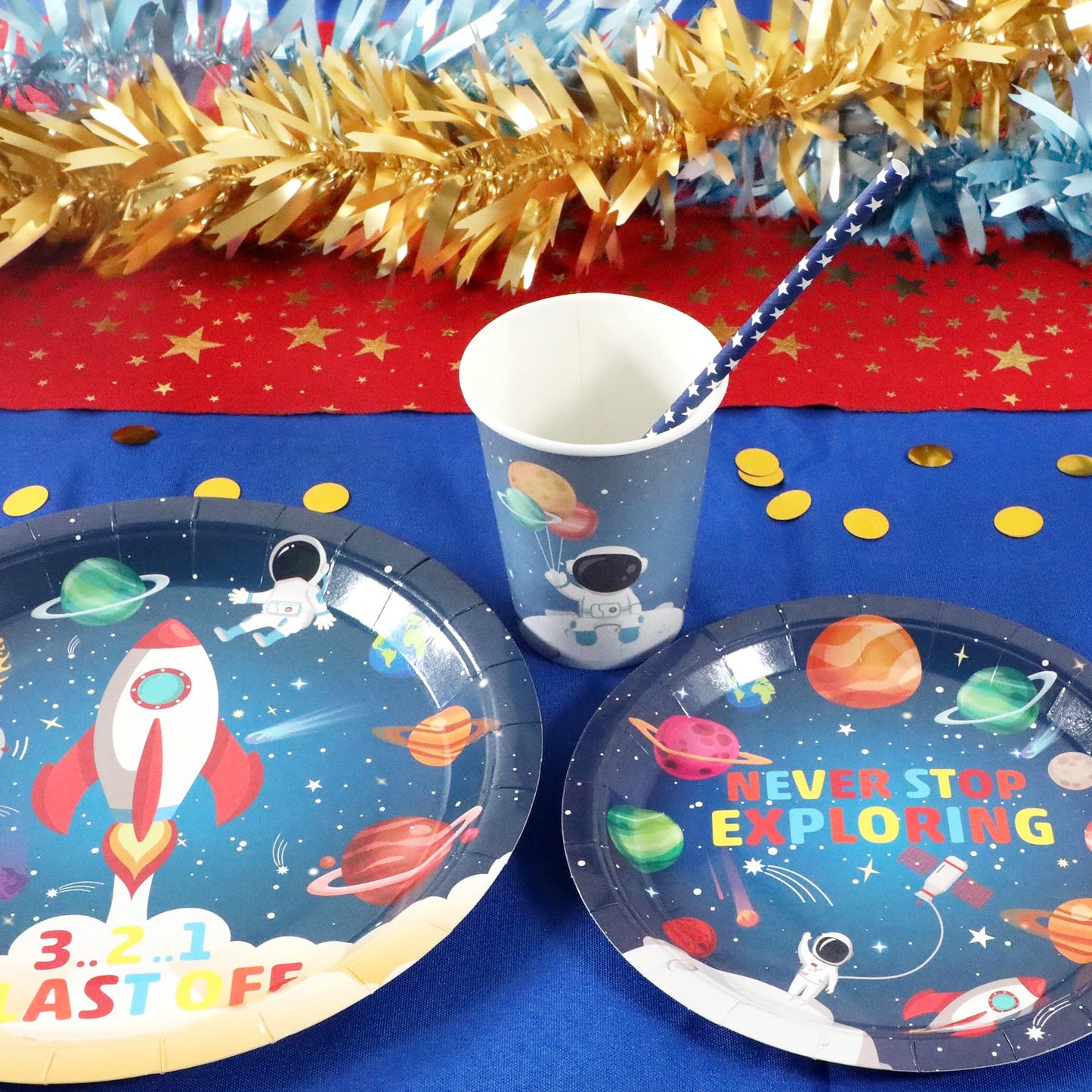 Recheel Space Themed Party Plates Set, Outer Space Party Decorations