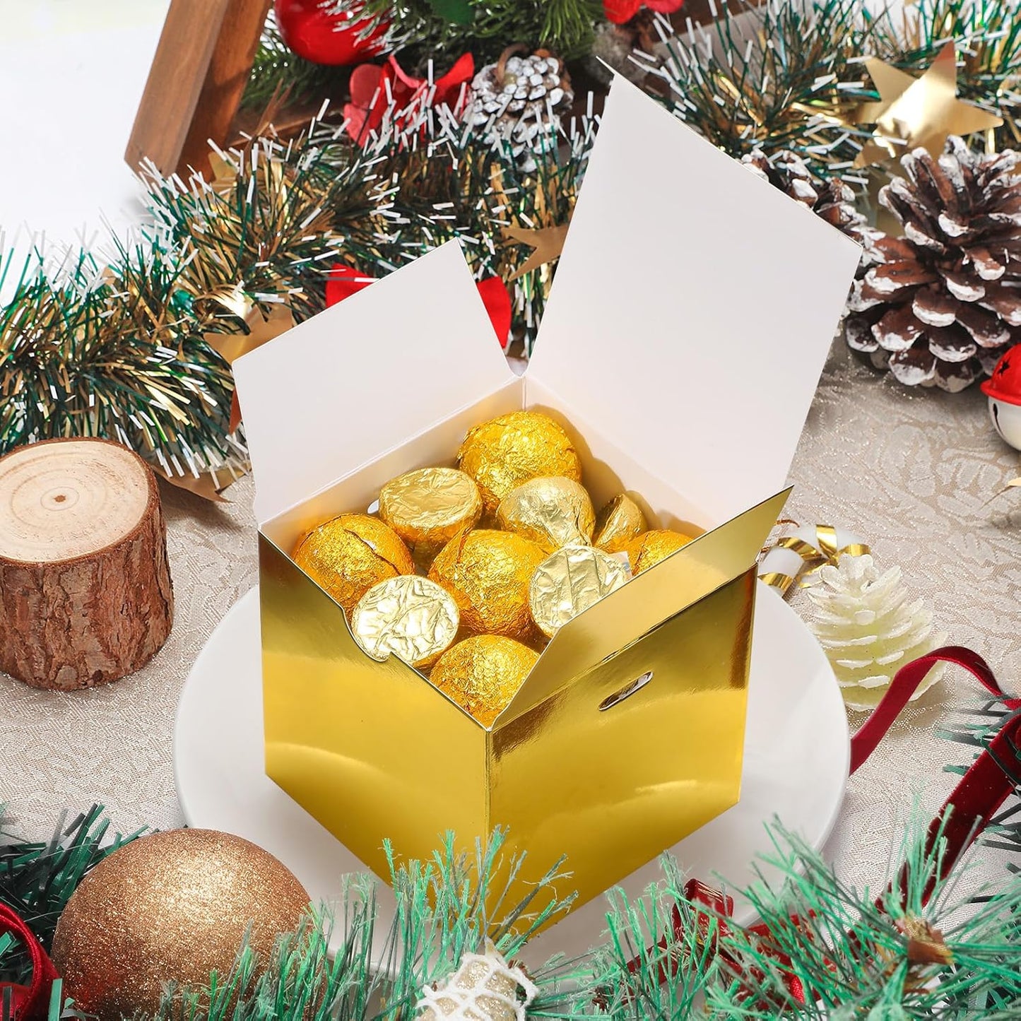 DOYIDE 60 Pcs Small Gift Boxes, 3x3x3 inches Kraft Paper Gift Box with Ribbons, Gold Candy Boxes for Christmas Wedding Favors Baby Shower Bridal Shower Birthday Party