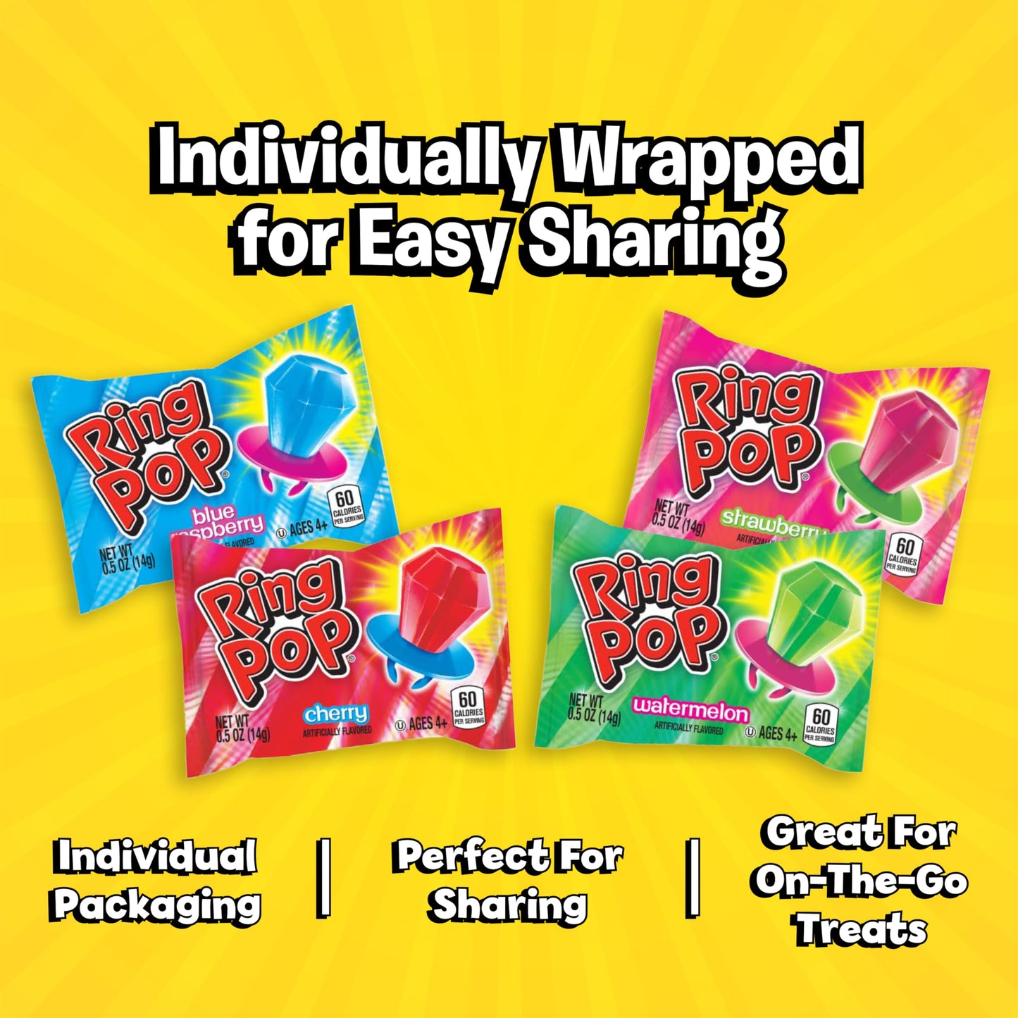 Ring Pop Lollipops - Bulk Candy Individually Wrapped Suckers Variety