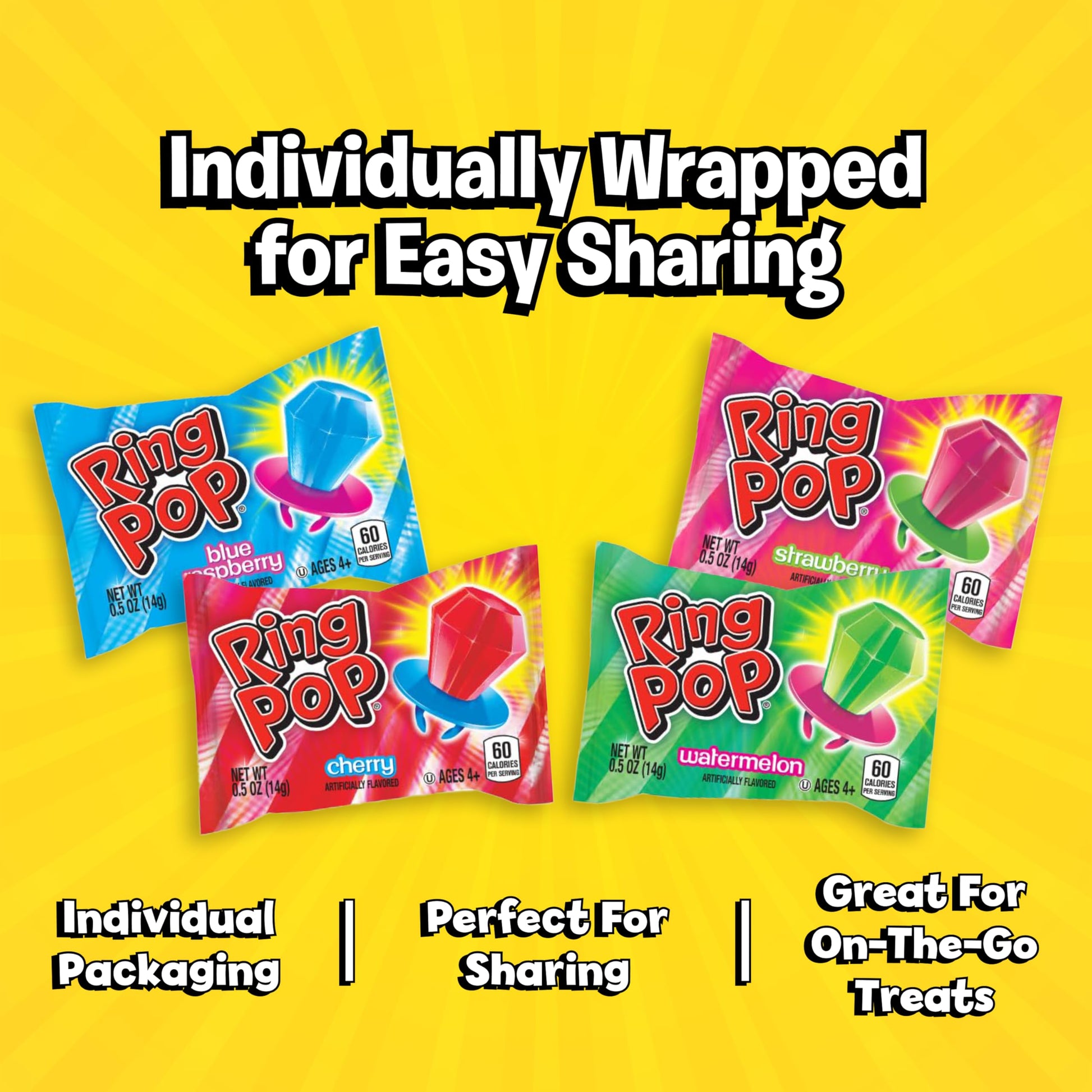 Ring Pop Lollipops - Bulk Candy Individually Wrapped Suckers Variety