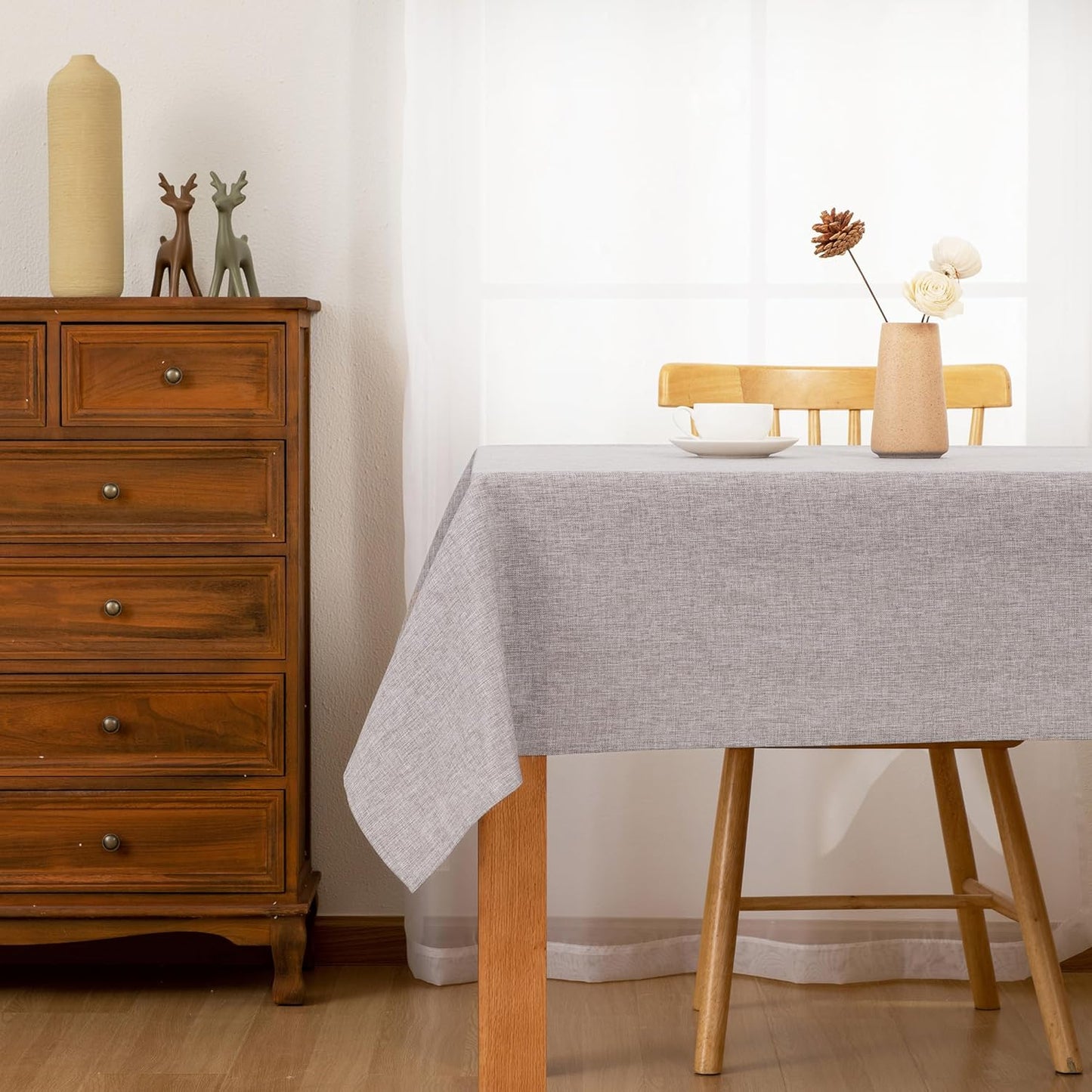 Hiasan Faux Linen Rectangle Tablecloth - Wrinkle and Stain Resistant Washable Table Cloth for Kitchen Dining Room Holiday Table Cover for Party Dinner, Stone, 60 x 102 Inch