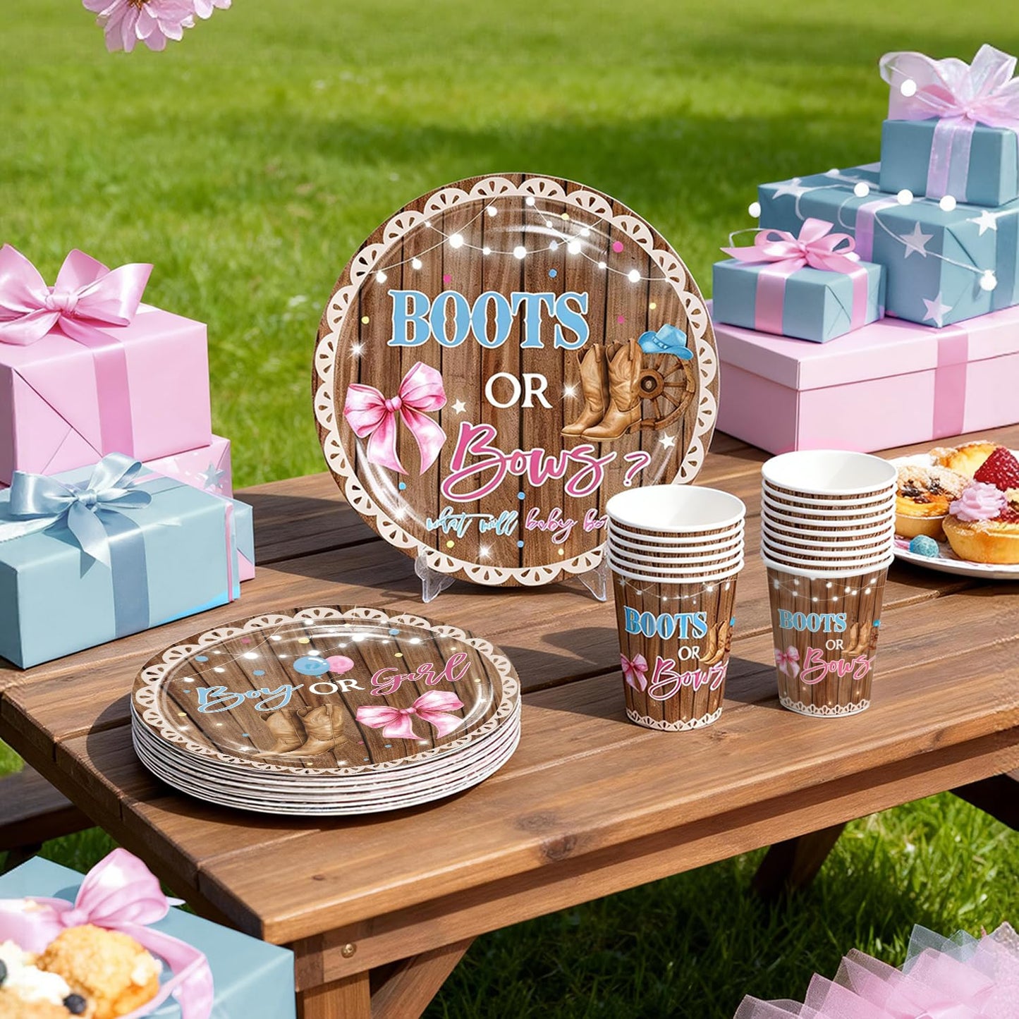 Cocomigo Boots or Bows Gender Reveal Decorations,Serves for 25