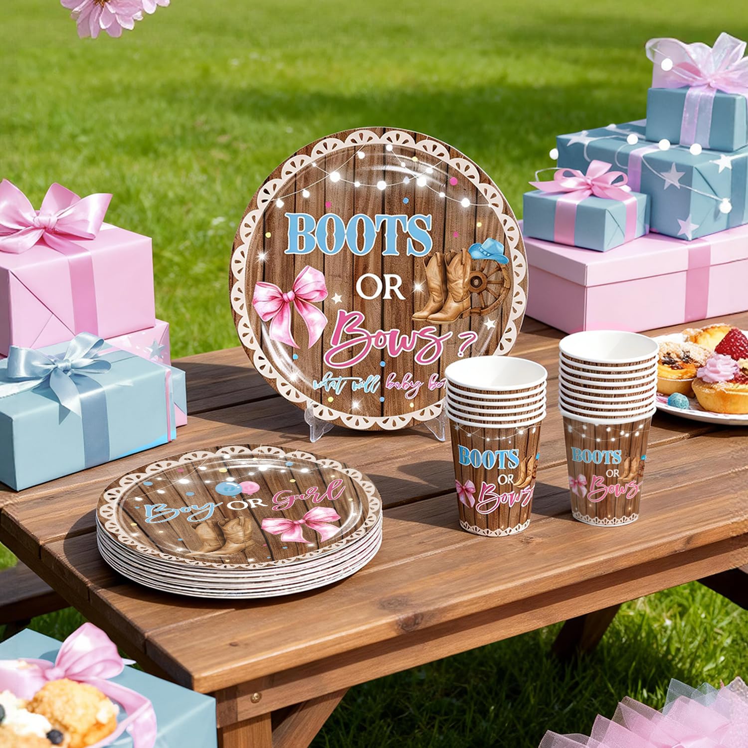 Cocomigo Boots or Bows Gender Reveal Decorations,Serves for 25
