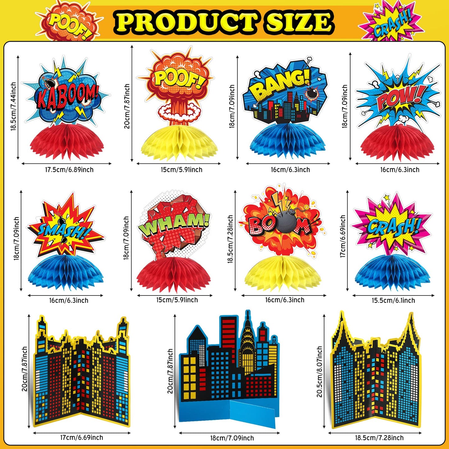 Funrous 11 Pcs Hero Party Decoration Hero Honeycomb Centerpieces,Classic