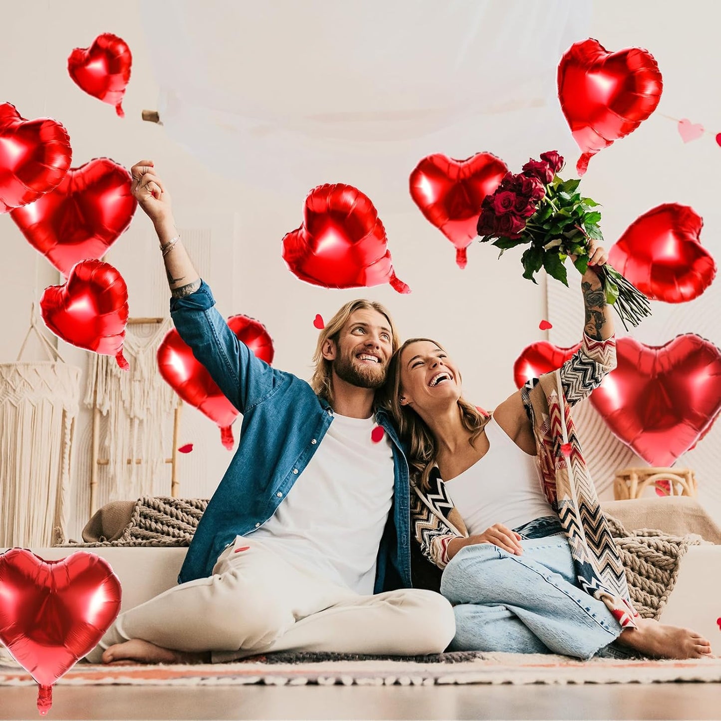 12 Pcs Heart Balloons 18 Inch Red Heart Shaped Balloons Helium Foil Balloon For Baby Shower Birthday Wedding Bridal Engagement Anniversary Valentines Day Decorations Women Girls