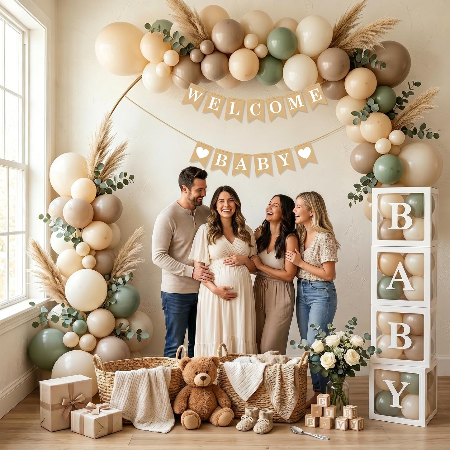 Welcome Baby Banner – Rustic Baby Shower Decorations, Gender Neutral Baby Shower Decor, Pre-Strung