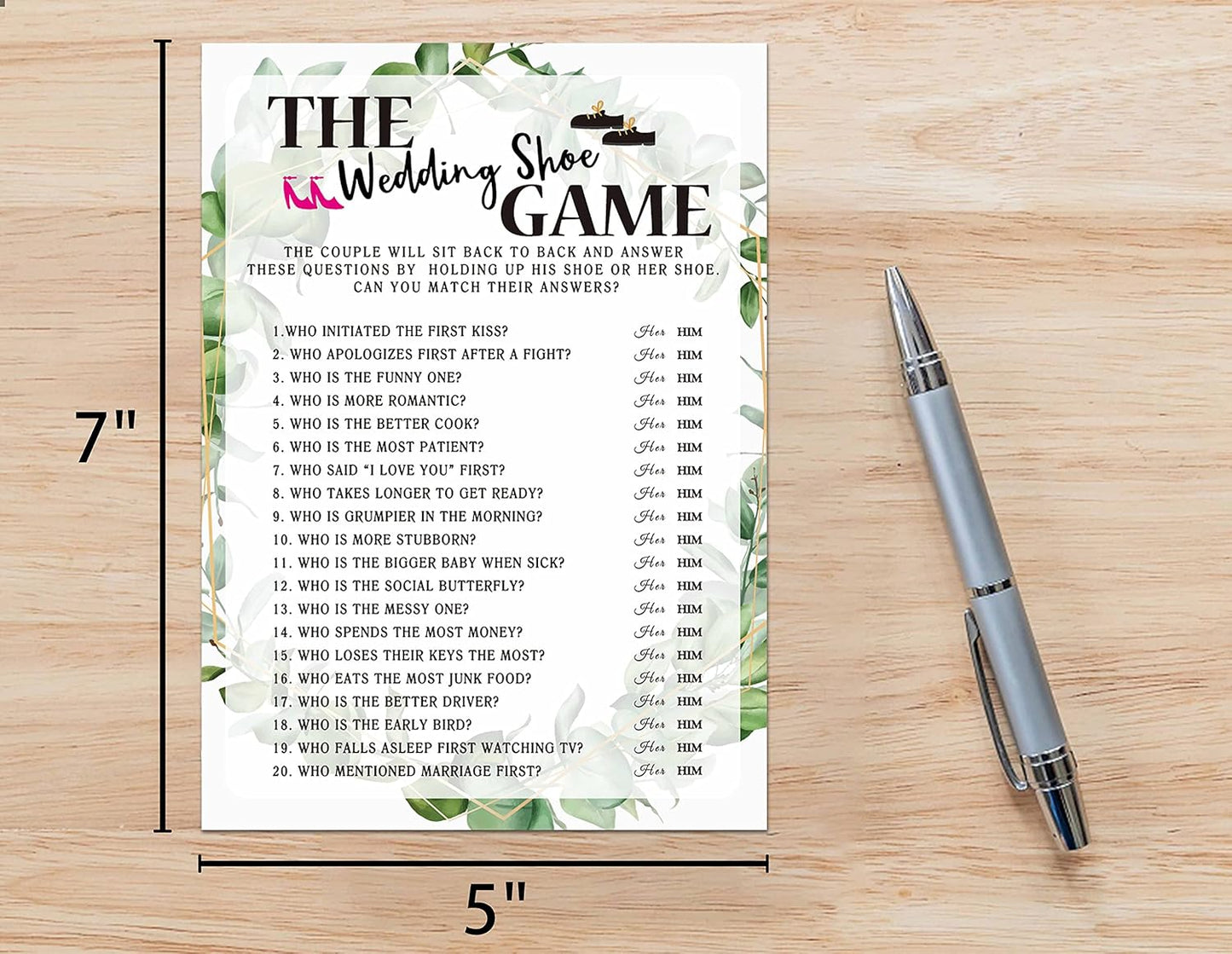 Bridal Shower Game Cards, Wedding Shoe Game, Tropical Jungle Theme Engagement Party Cards for Wedding, Set of 30 (Leaf004)