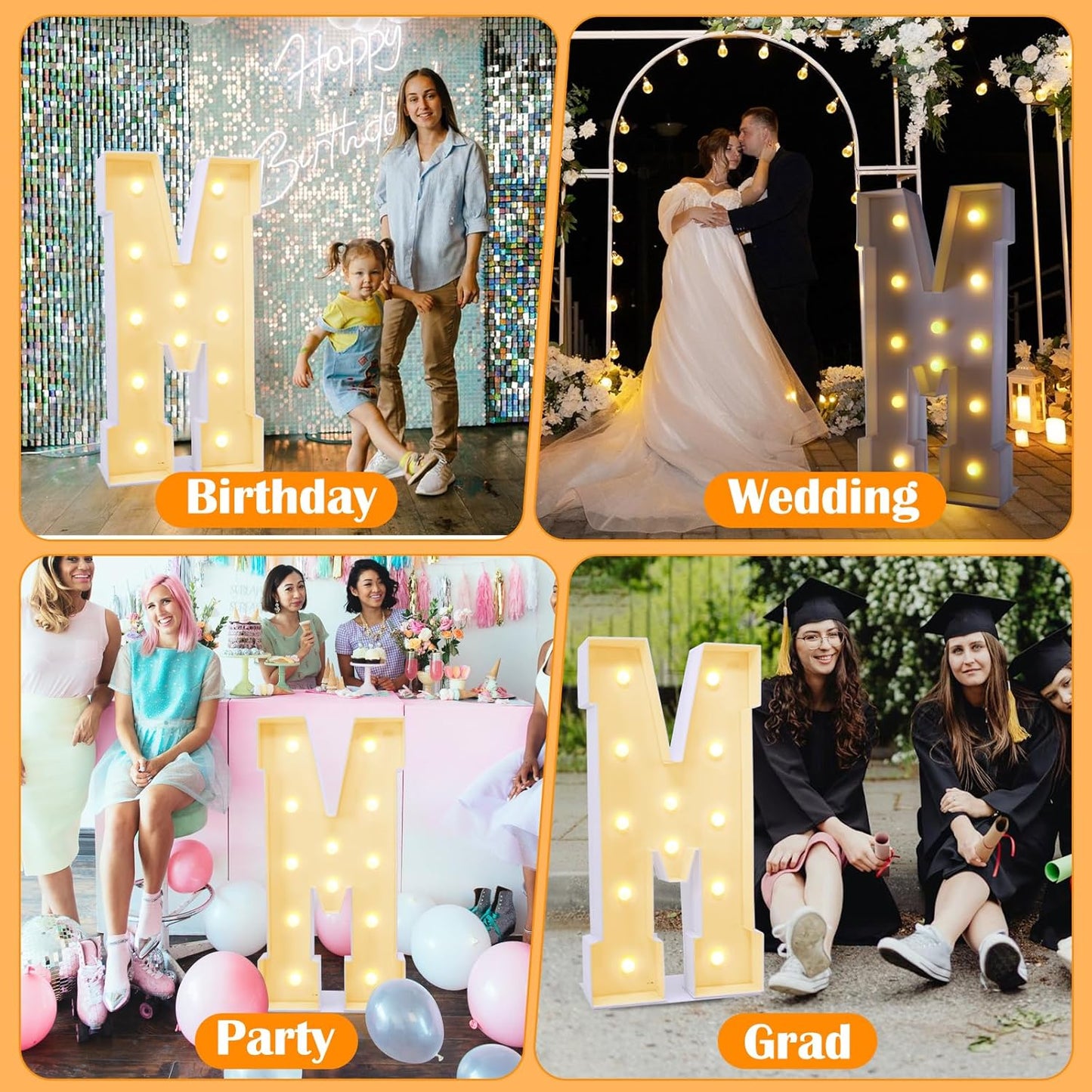 4ft Marquee Light Up Letters M, Marry Me, Large, Yellow, Plastic, 4 Feet Tall for Party Decorations (Letters M)