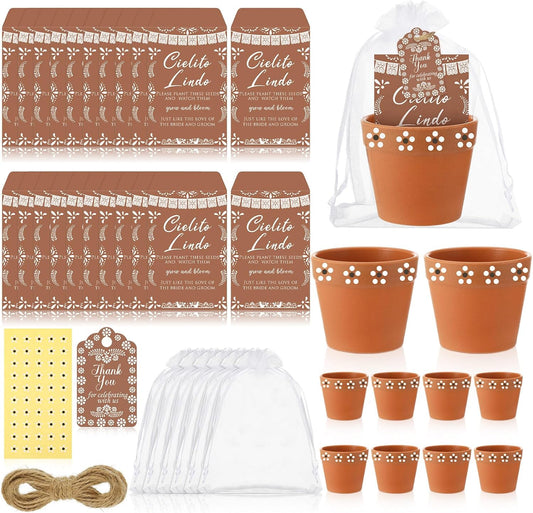Ctosree 50 Sets Cielito Lindo Wedding Bridal Shower Favors for Guests Include Seed Packets Flowerpot Cards Hemp Ropes Organza Bags Mexican Barro Party Supplies for Wedding Bridal Shower Party Favors