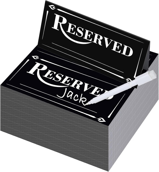 300 Pcs Paper Table Reserved Sign with Name Line Reserved Seating Signs Bulk Double Sided Signs for Reserving Seats Restaurant Wedding Reception Church Board Business Meeting (Black White)